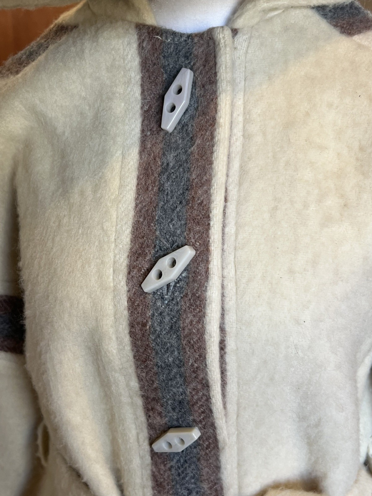 Vintage 1970s Variegated Gray Striped Wool Belted Hooded Coat Casa de Lana