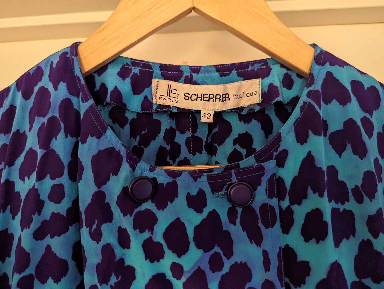 Vintage Jean Louis Scherrer Boutique JLS Animal Print Blouse Blue/Purple 42