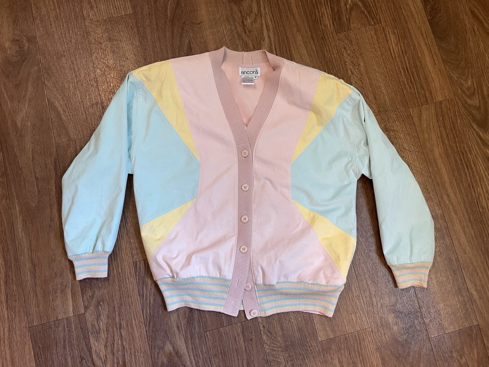 Vintage 90s Pastel Colorblock Jacket Statement 80s Hong Kong Medium 44 Chest