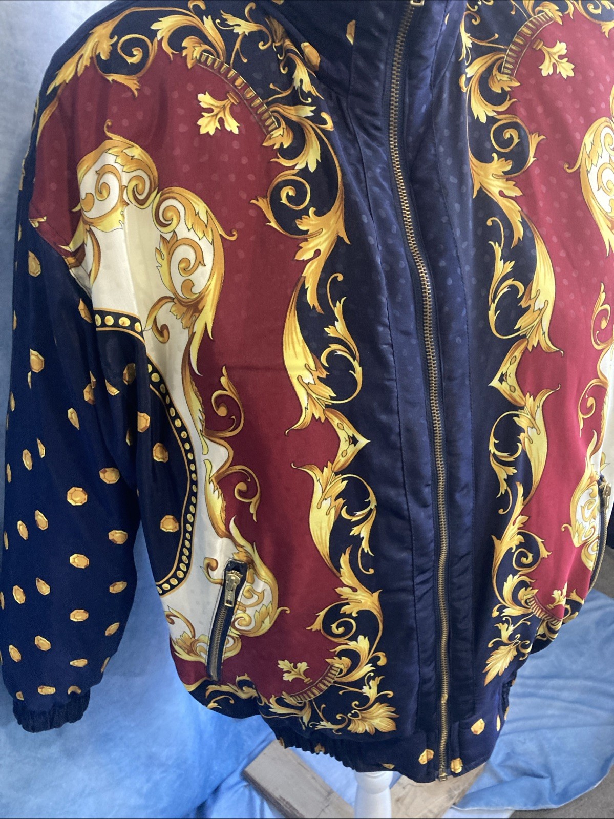 Vintage J Gallery Down Puffer Jacket Medium EUC Baroque Print 90s Korea Bomber
