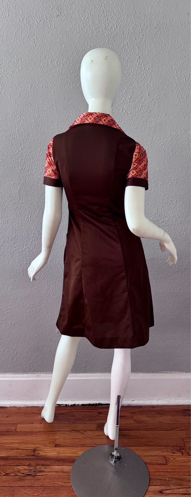 Vintage 70s Retro Zip Front MOD Crest Careers Uniform Dress S