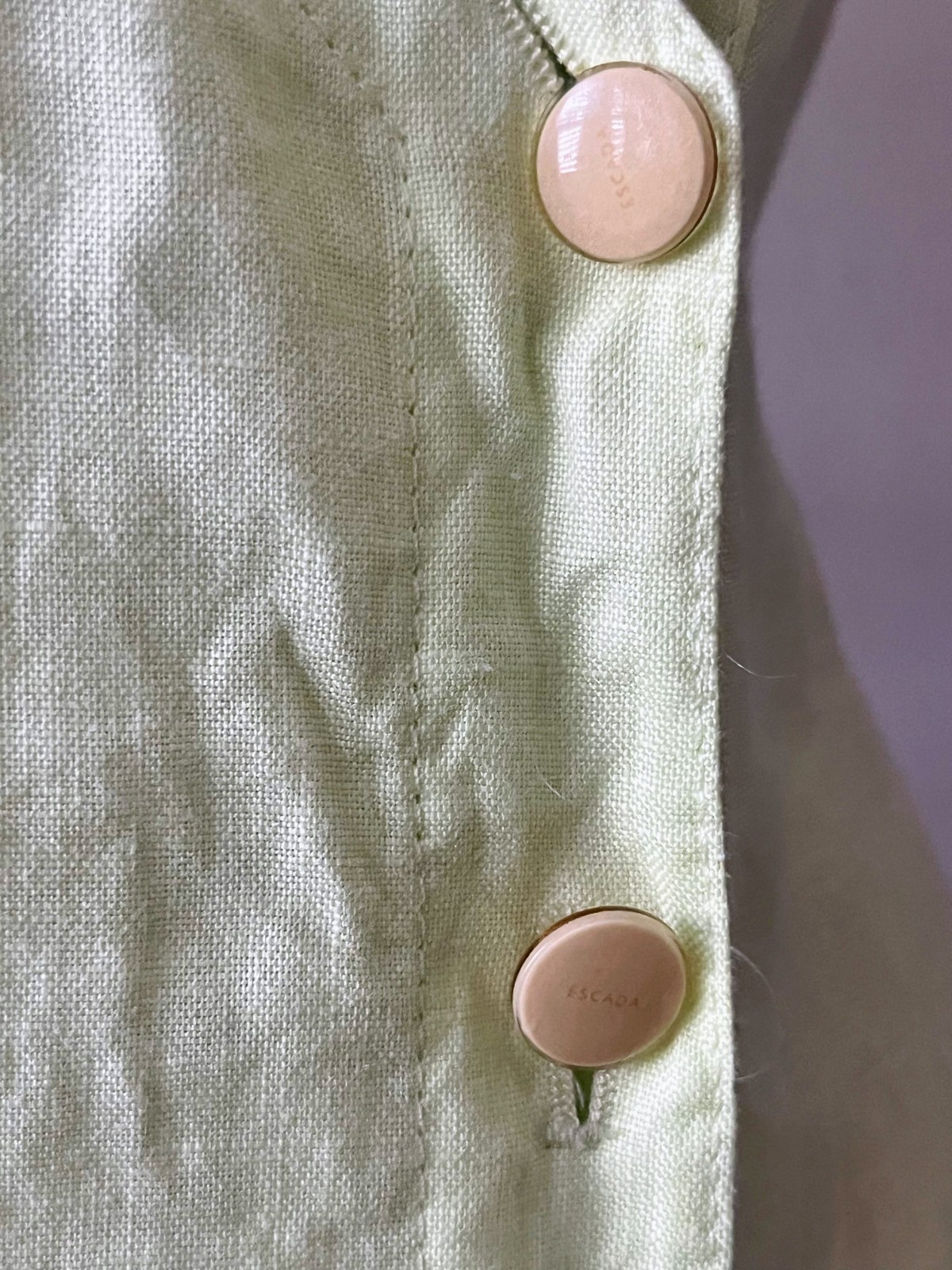 Escada Vintage 90s Chartreuse Linen Shirt Dress Quiet Luxury Designer