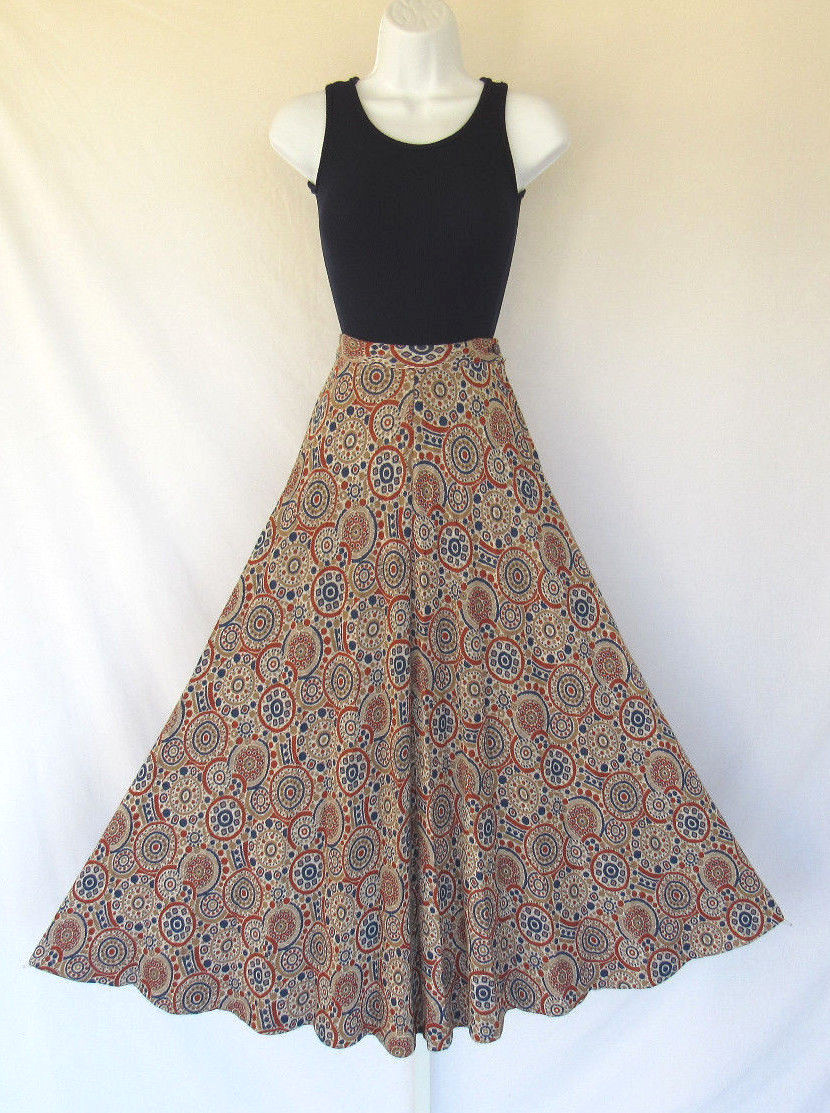 VITAGE 1960s MOD RT JRS. COTTON WOOL SKIRT CREAM BLUE COGNAC BRONXE TAN