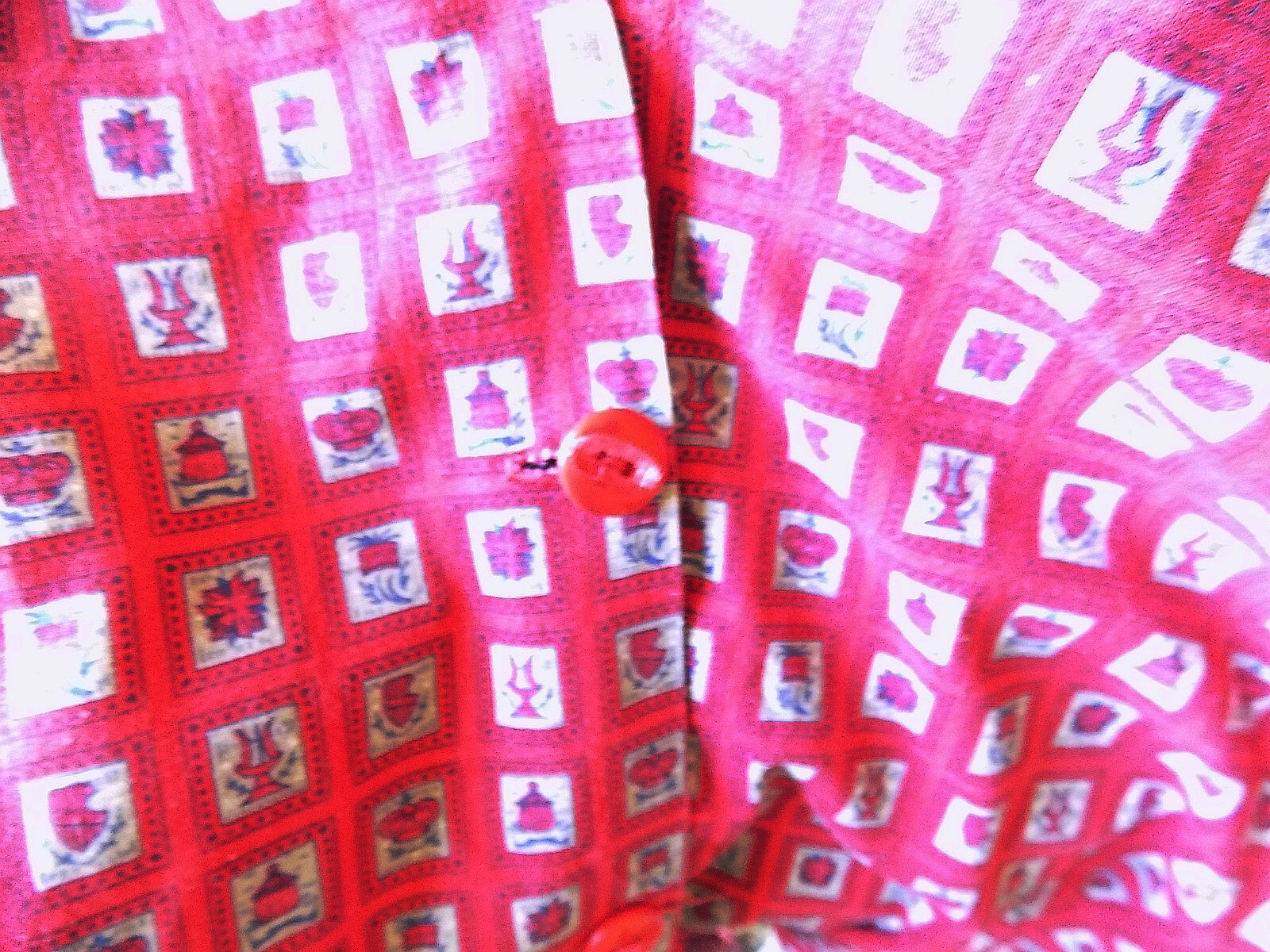 Vintage Red Gray Block Print Blouse Short Sleeved B38