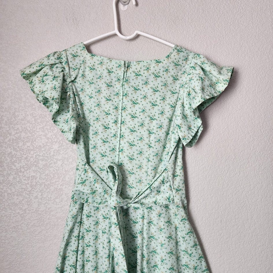 VINTAGE Handmade Ditsy Floral Dress Mint Green Romantic Prairie Maxi Dress
