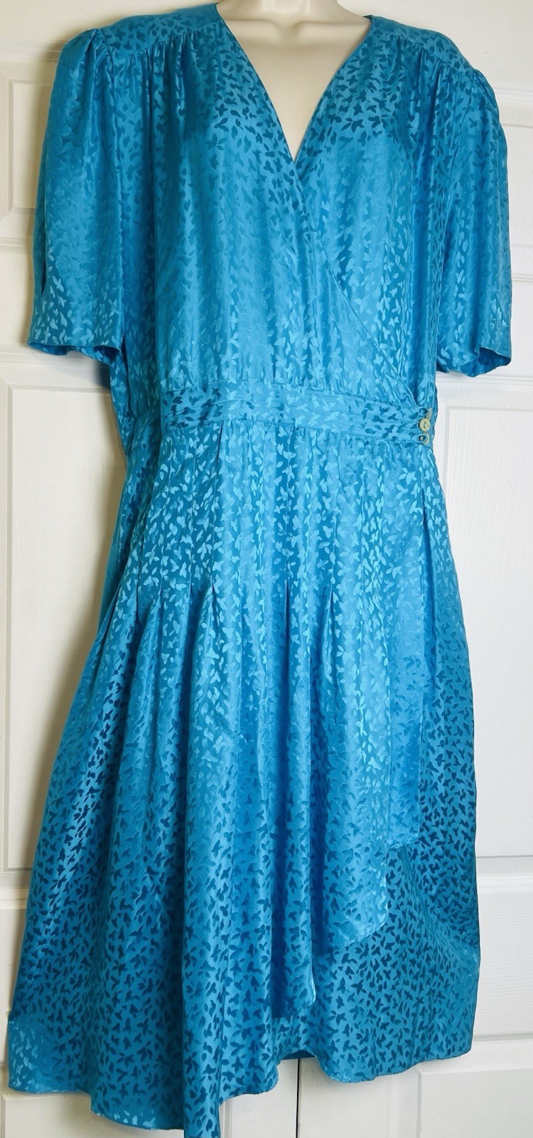 Vintage 100% SILK Jonathan Martin Wrap Dress 80s Peplum Sz 12 PRETTY Blue