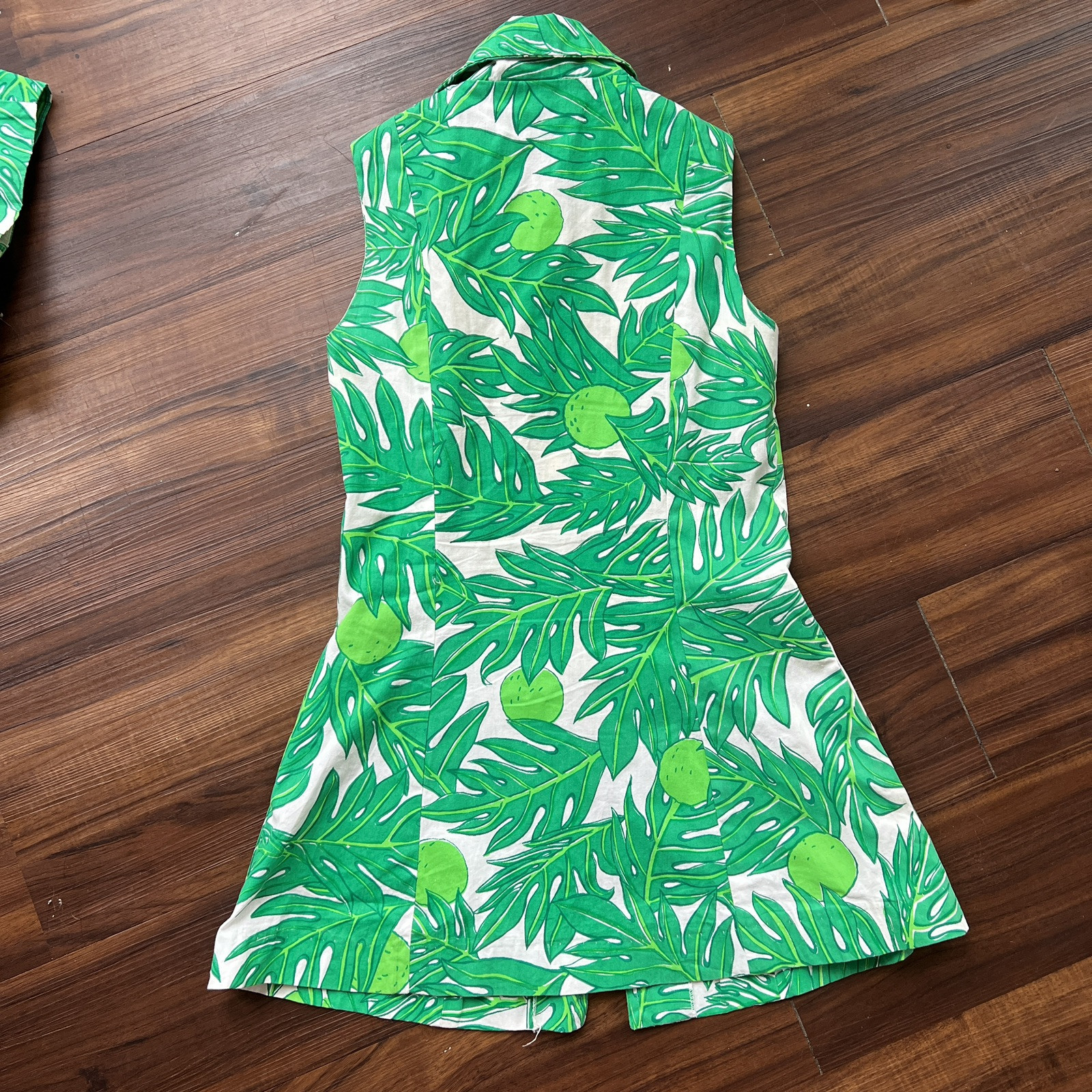 Vintage Ruth Clarage Green Palm Leaves + Lime Tunic + Hot Shorts Resort Set XS
