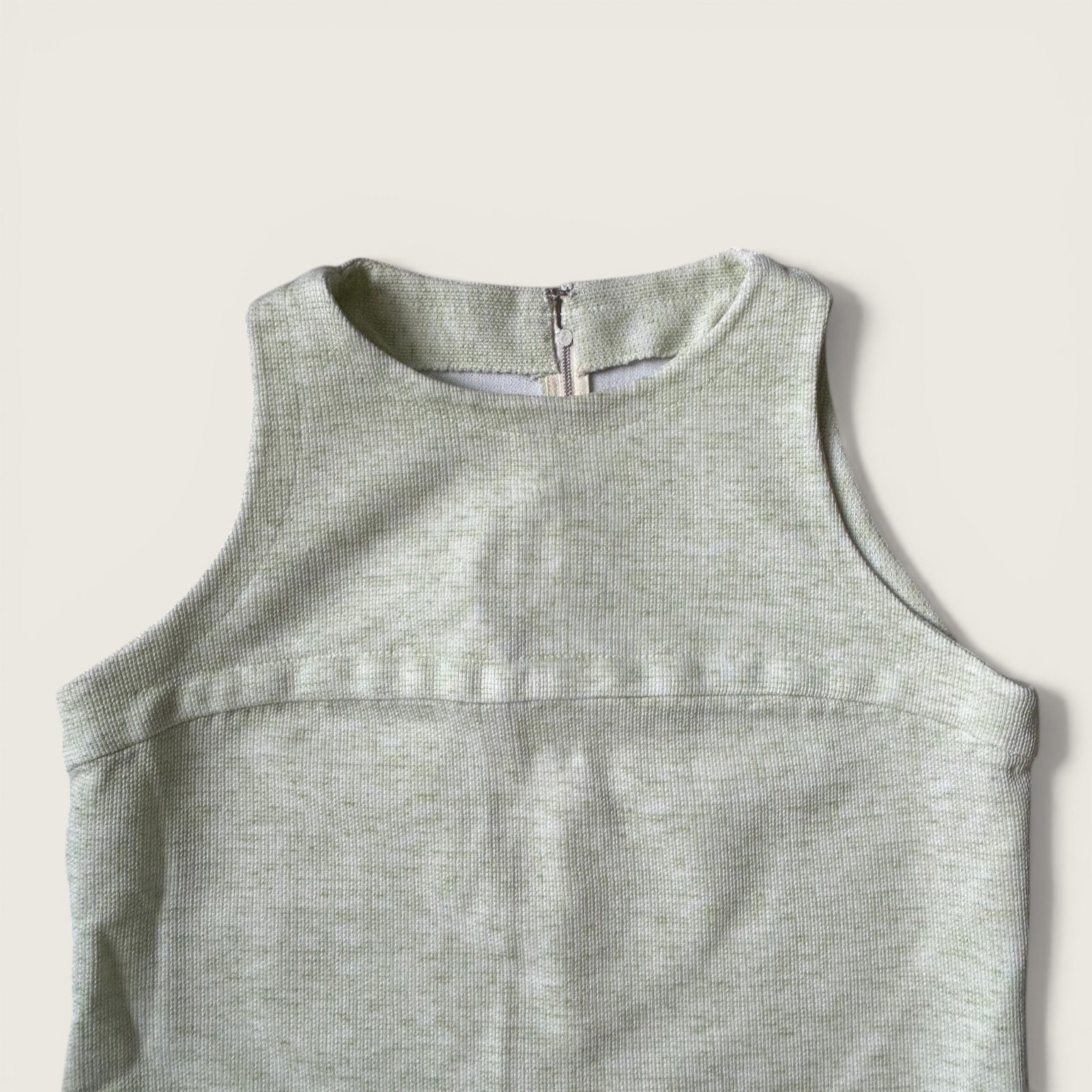 Vintage 1960s Handmade Pale Green Sleeveless Mod Shift Dress Mini