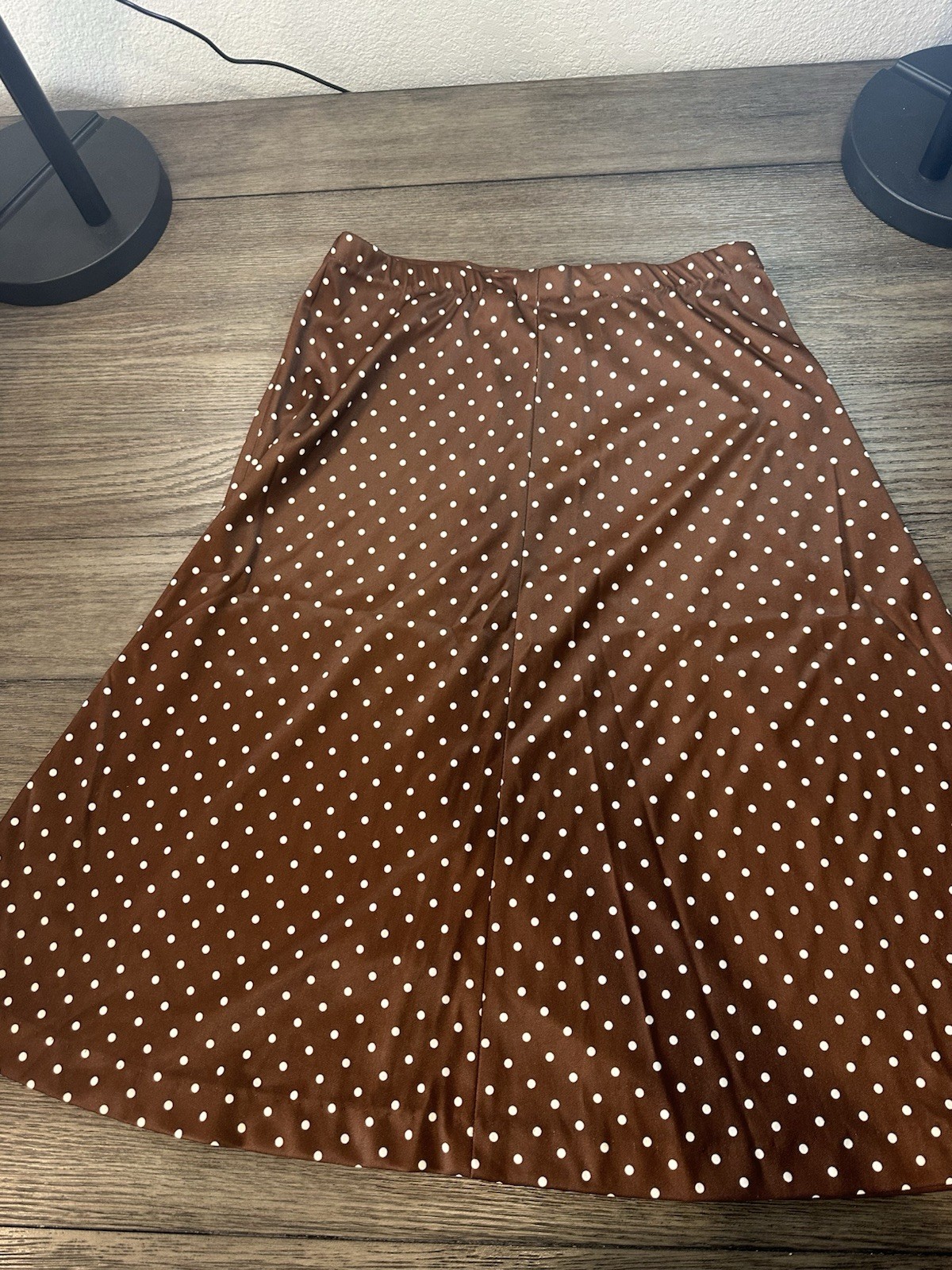 Vintage Polyester Skirt And Blouse Brown Polka Dots Size 12