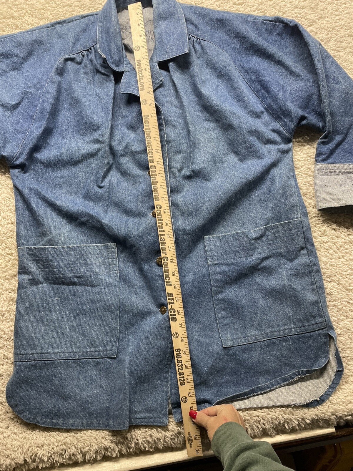 Vintage Hand Sewn Women’s Denim Chore Jacket Osh Kosh Buttons See Measurements