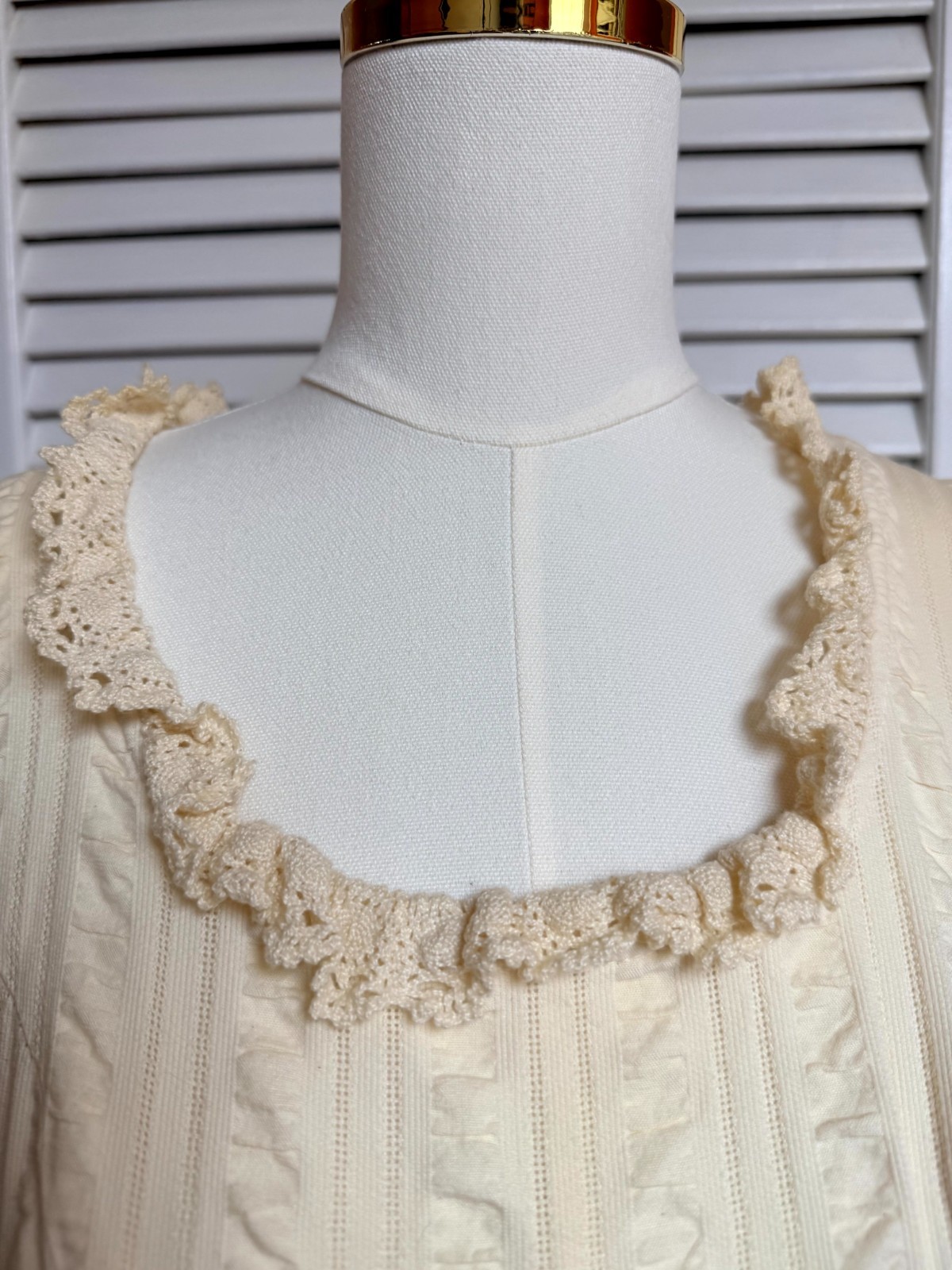 VINTAGE Prairie Maxi Dress Cream Lace Puff Sleeve Cottagecore XS