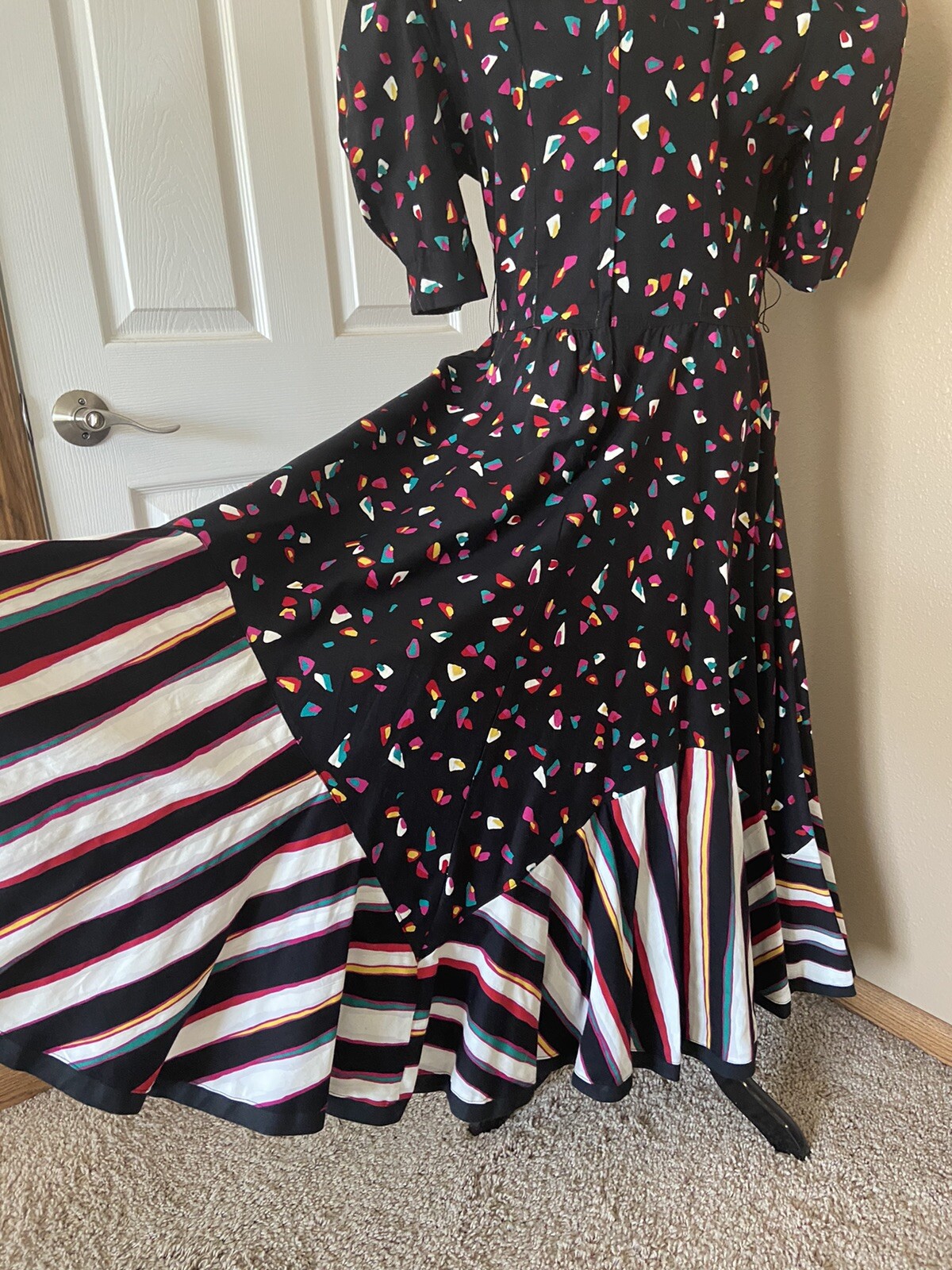 Vintage 80’s Choon California Dress Full Skirt Pockets Size 6 8 ? Colorful Twirl