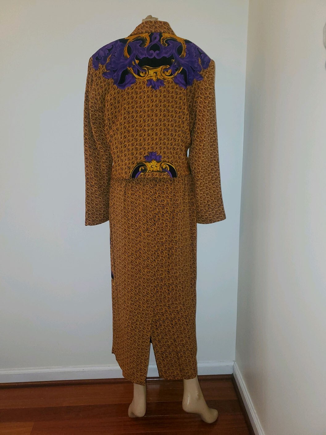 NWT Vintage 80s $108 RV Cappagallo Gold/Purple Floral Jacket Maxi Skirt Suit M/L
