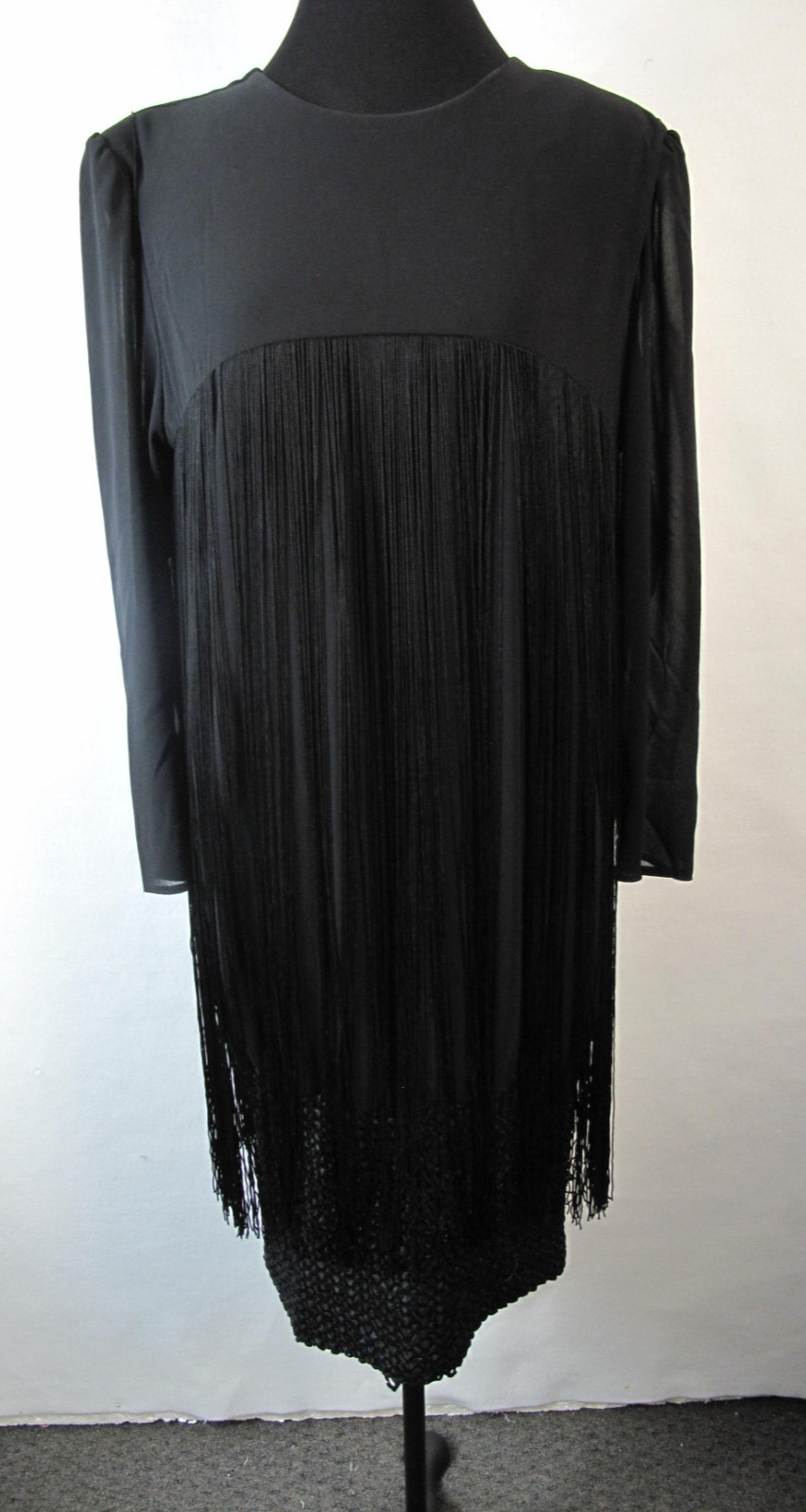 Vintage 80’s SIASIA NEW YORK Dress Size 12 Made in USA Black with fringe