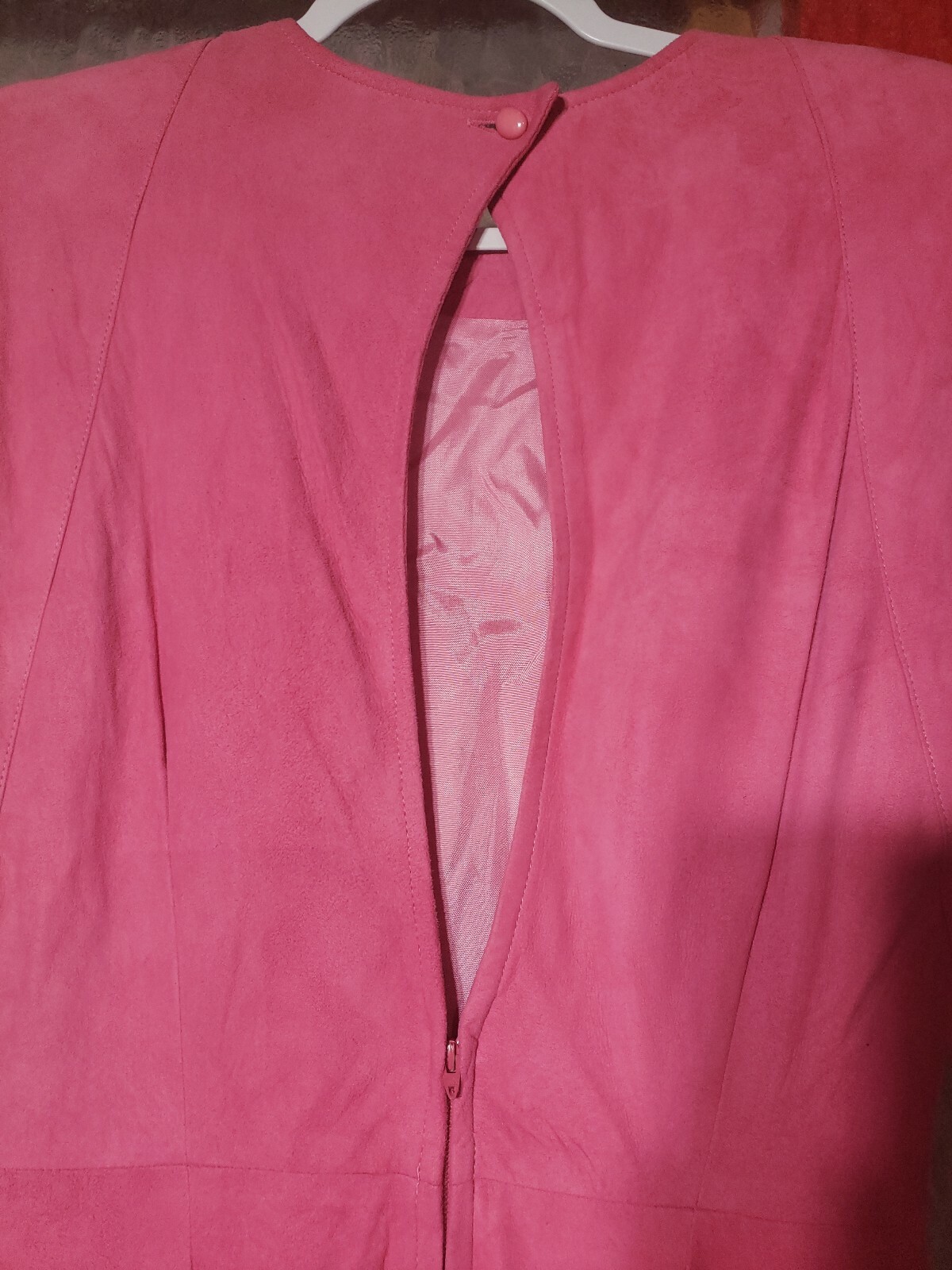 Vintage 1980s Designer VAKKO long Gorgeous PINK suede Shoulder Pad Dress Size 10