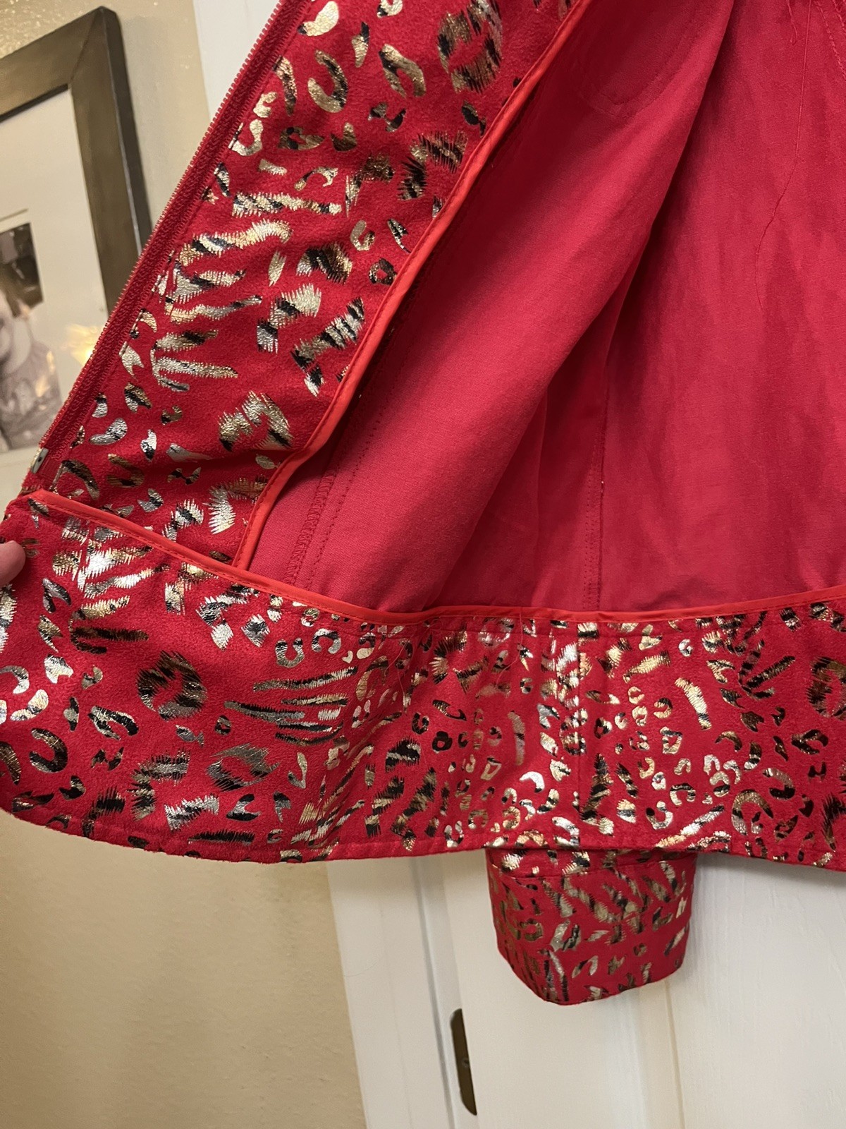 Vintage Birch Hill Red w/ gold Spots Blazer Jacket Sz large Unique well made