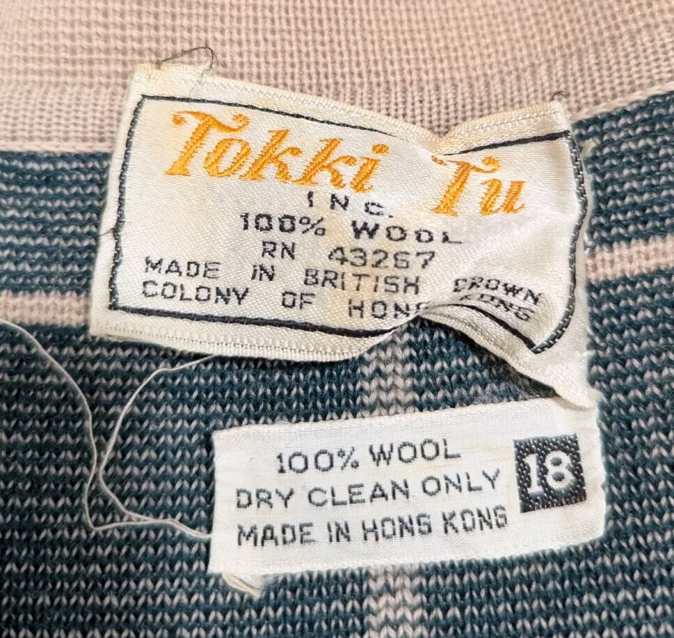 Vintage Tokki Tu 100% Wool Knit Vest Womens 18 (XL) Checkered Green Hong Kong