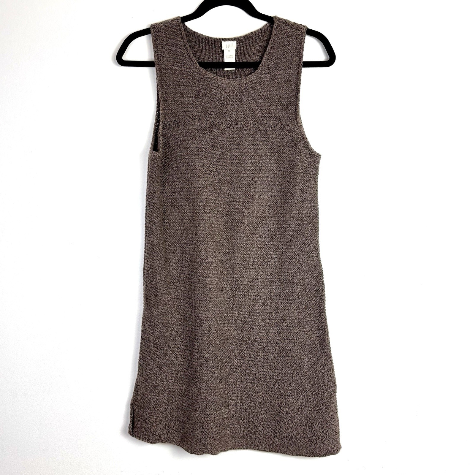 Vtg Rare Knit Dress 90s J Jill Crochet M Brown Sleeveless Shift Ribbed Cotton