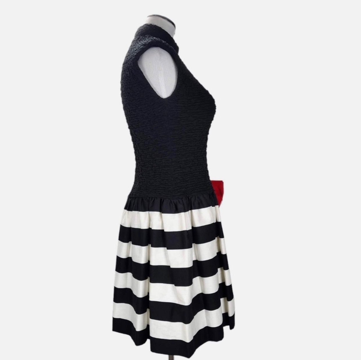 Vintage 80s Huey Waltzer Darcy Party Dress Size S Striped Drop Waist Full Skirt