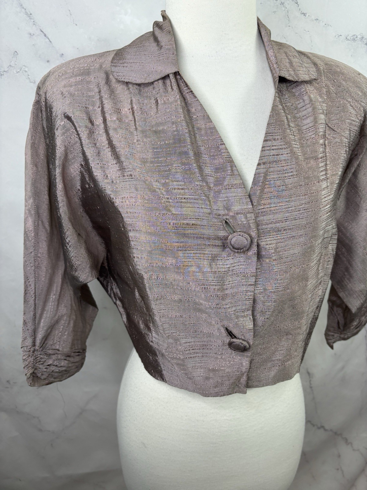 Vintage 1930s Bolero Button Blouse Shirt Jacket Dolman Sleeves S Hollywood Silk