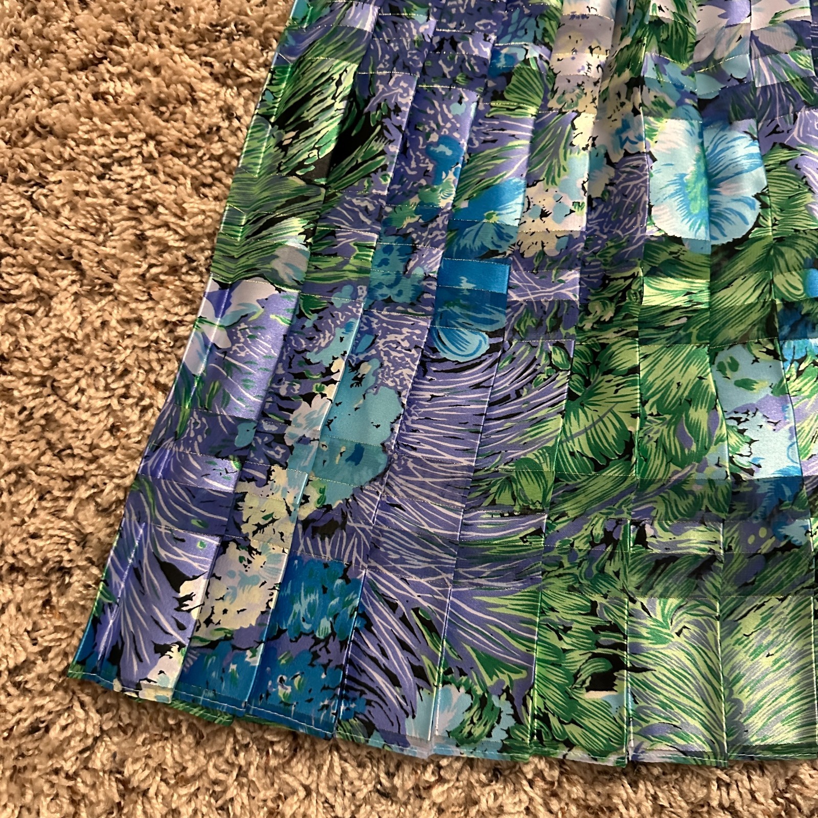 Vintage 80s Damon Petite Floral Pleated Dress Womens Size 8 Union Made USA Retro