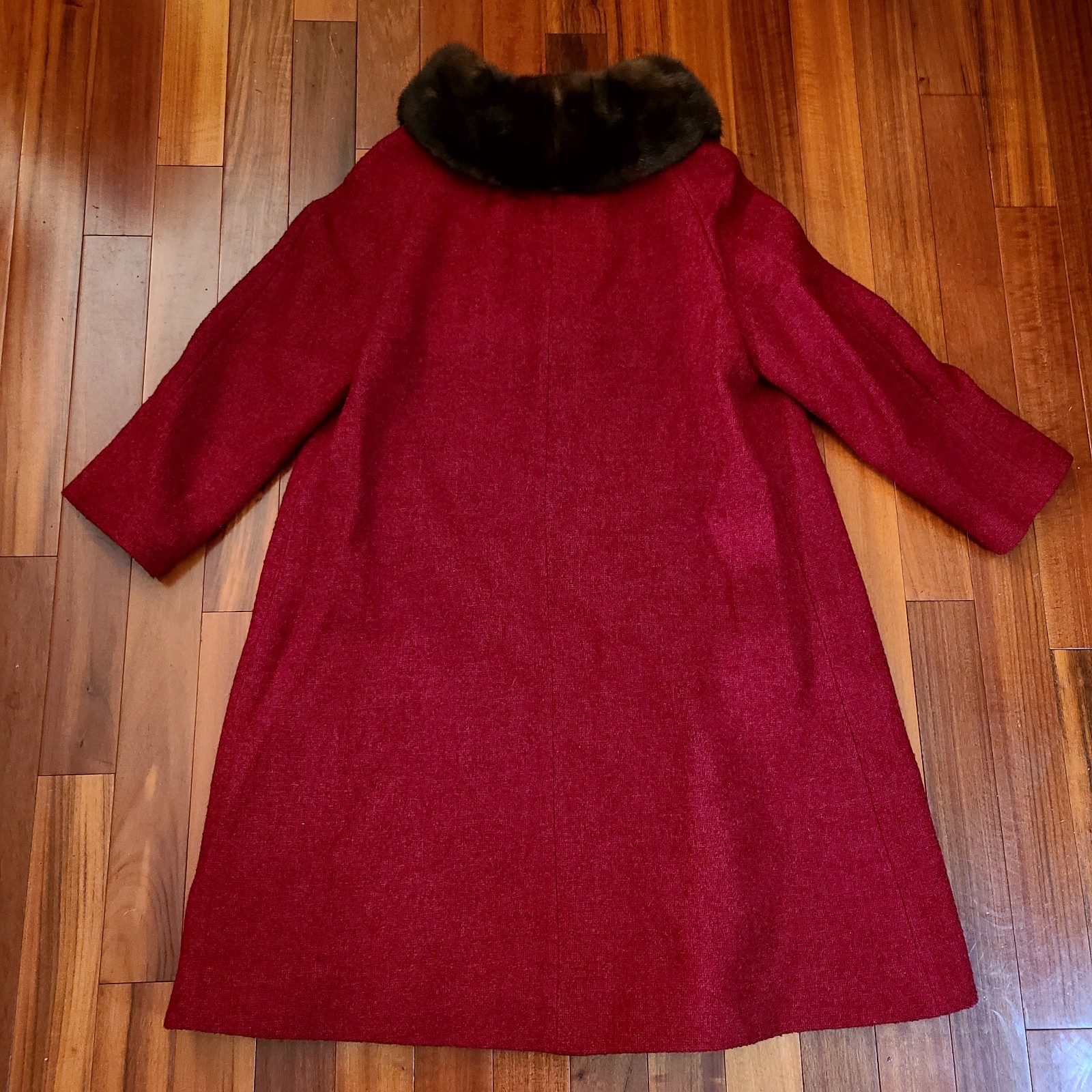 Vintage 50s Shagmoor Red/Burgundy Long Mink Fur Collar Coat Dress Jacket Women