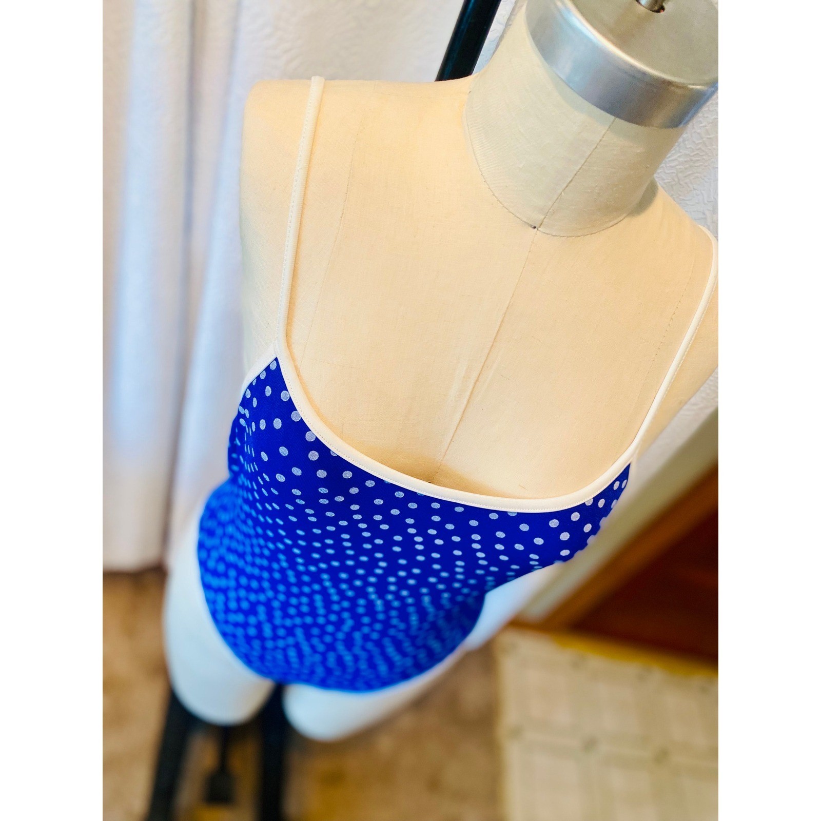Vintage Polka Dot One Piece Swimsuit, Royal Blue, Size 7/8