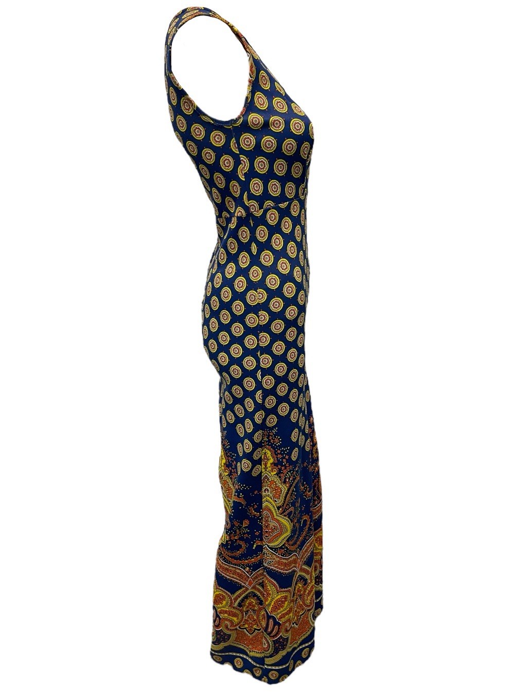 Vintage 70s Berkleigh Juniors Psychedelic Paisley Blue & Orange Jumpsuit Size S