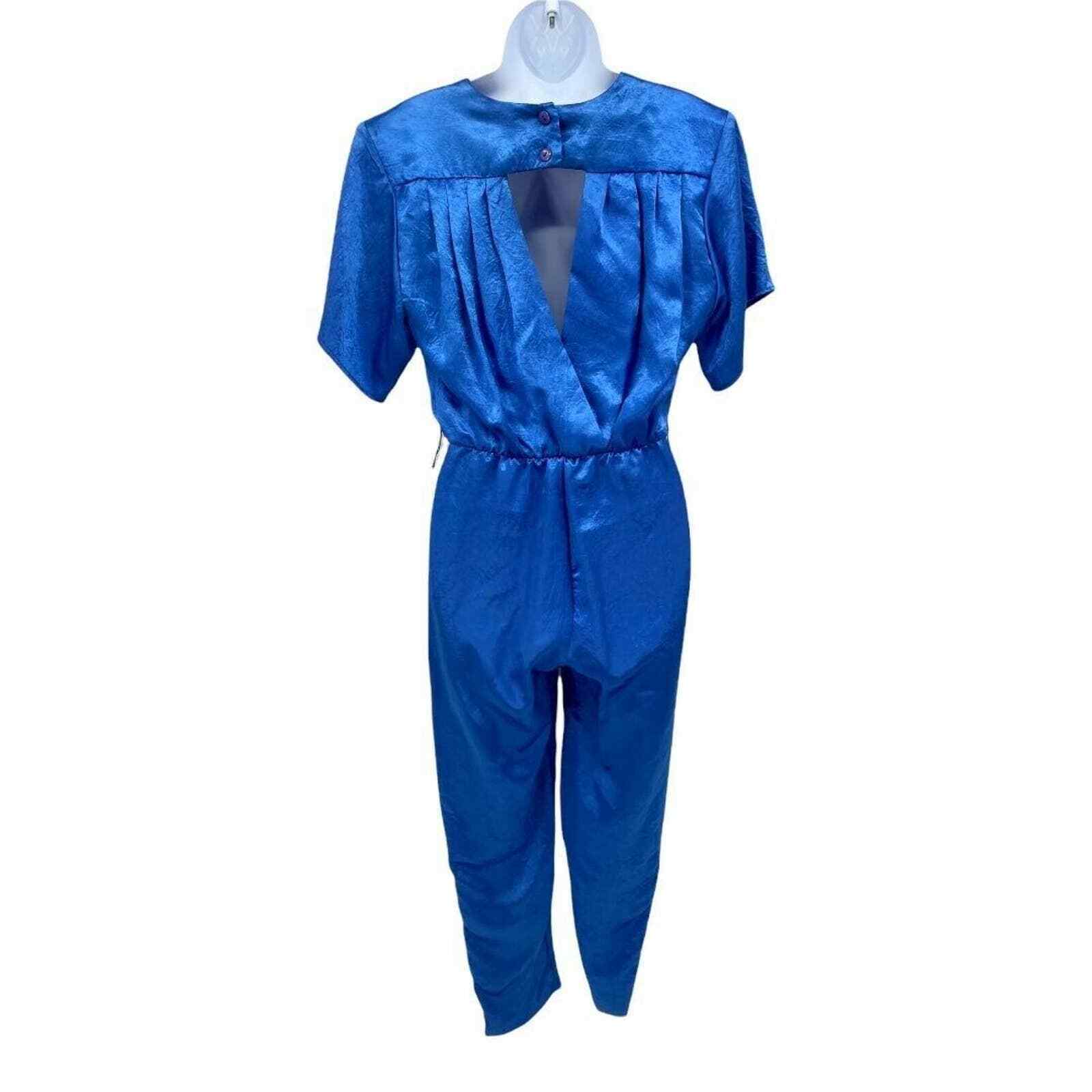 Vintage 80s Blondie and Me Jumpsuit Juniors 3 XS Blue Acetate Short Sleeve