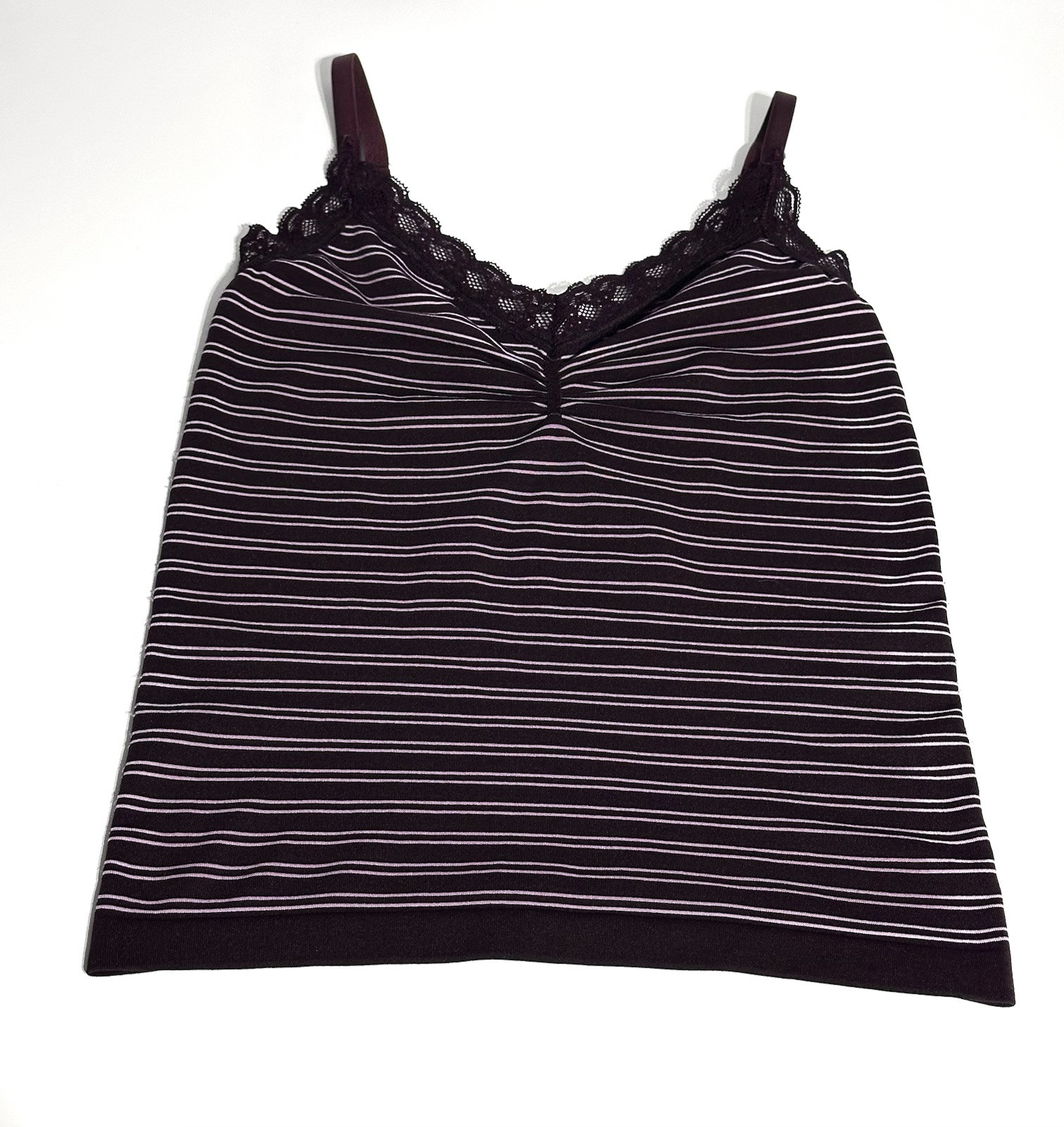 Vintage Y2K Calvin Klein Camisole Small Plum Seamless Stretch Striped Lace Trim
