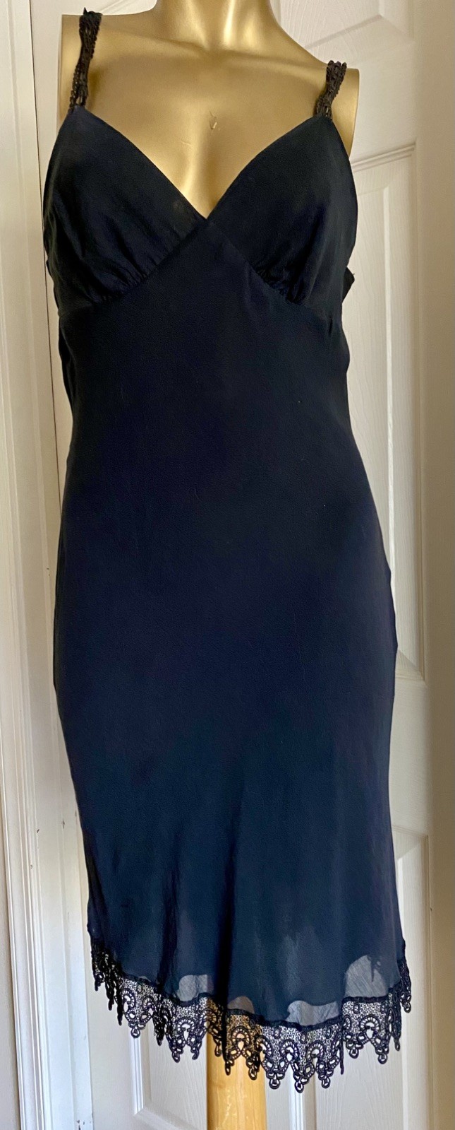 90s Y2K Betsey Johnson New York Slip Dress Black Crochet Lace Size M Whimsigoth
