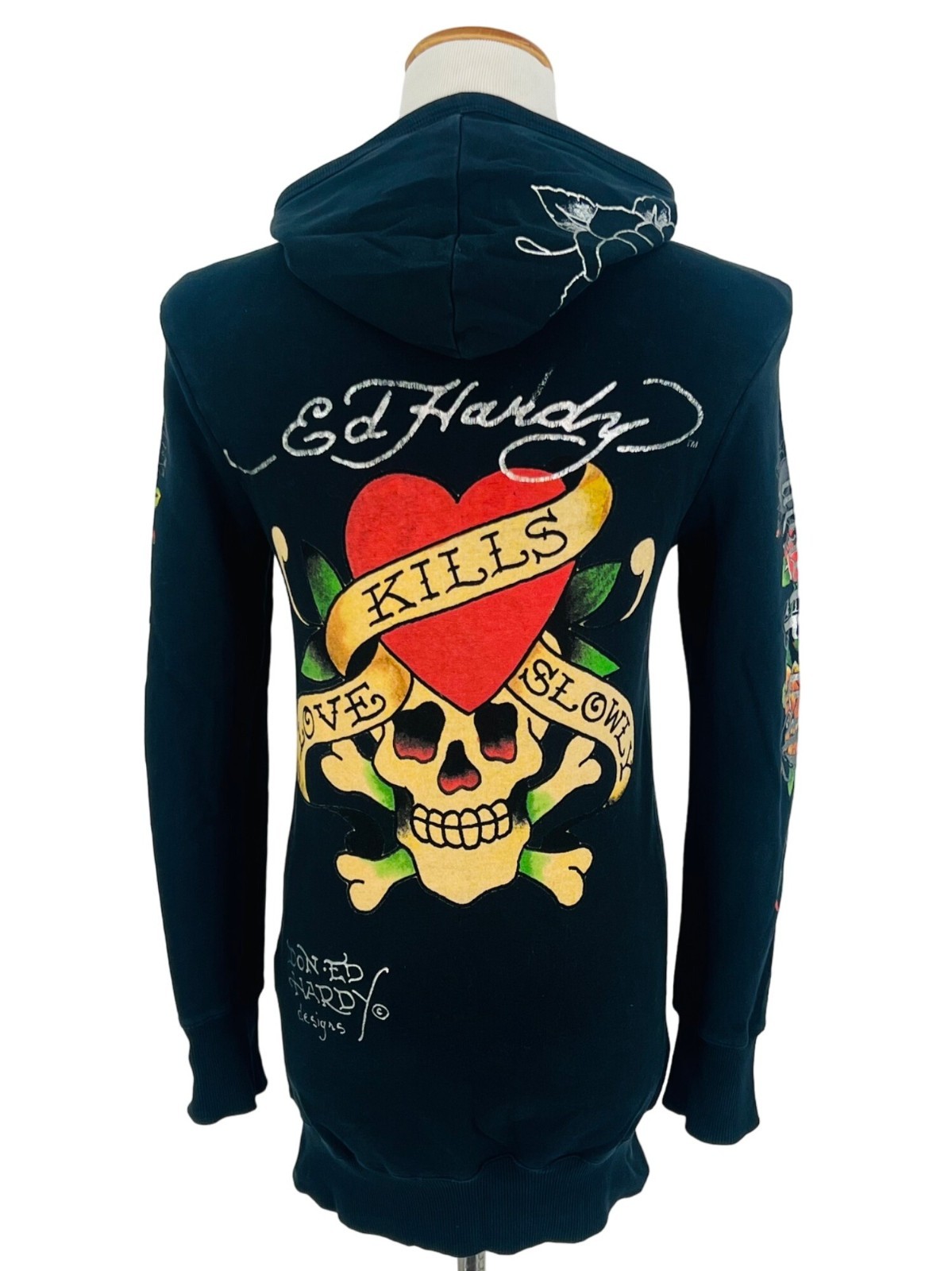 VTG Ed Hardy Christian Audigier Black Tattoo Graphic Zip Hoodie S | McBling Y2K