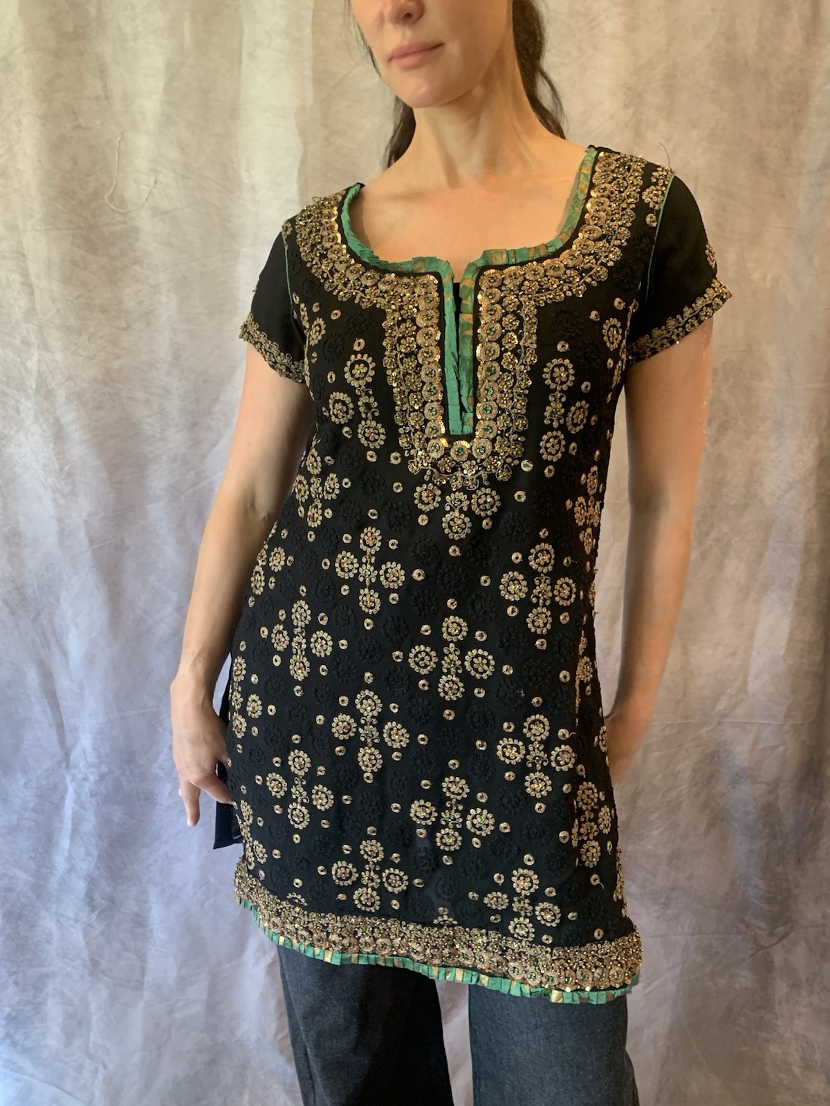 Vintage Indian Hand Beaded Tunic/ top Classic Boho Hippie Evening Event Wear