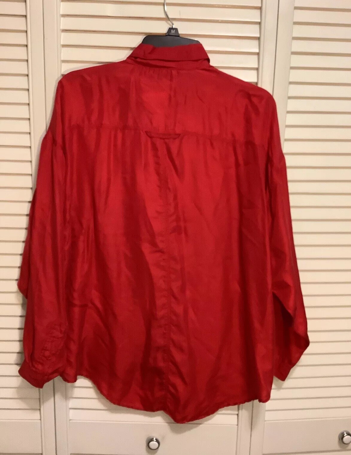 Bonjour 100% Silk Shirt Vintage Blouse Women’s Medium Red Long Sleeve Button Up