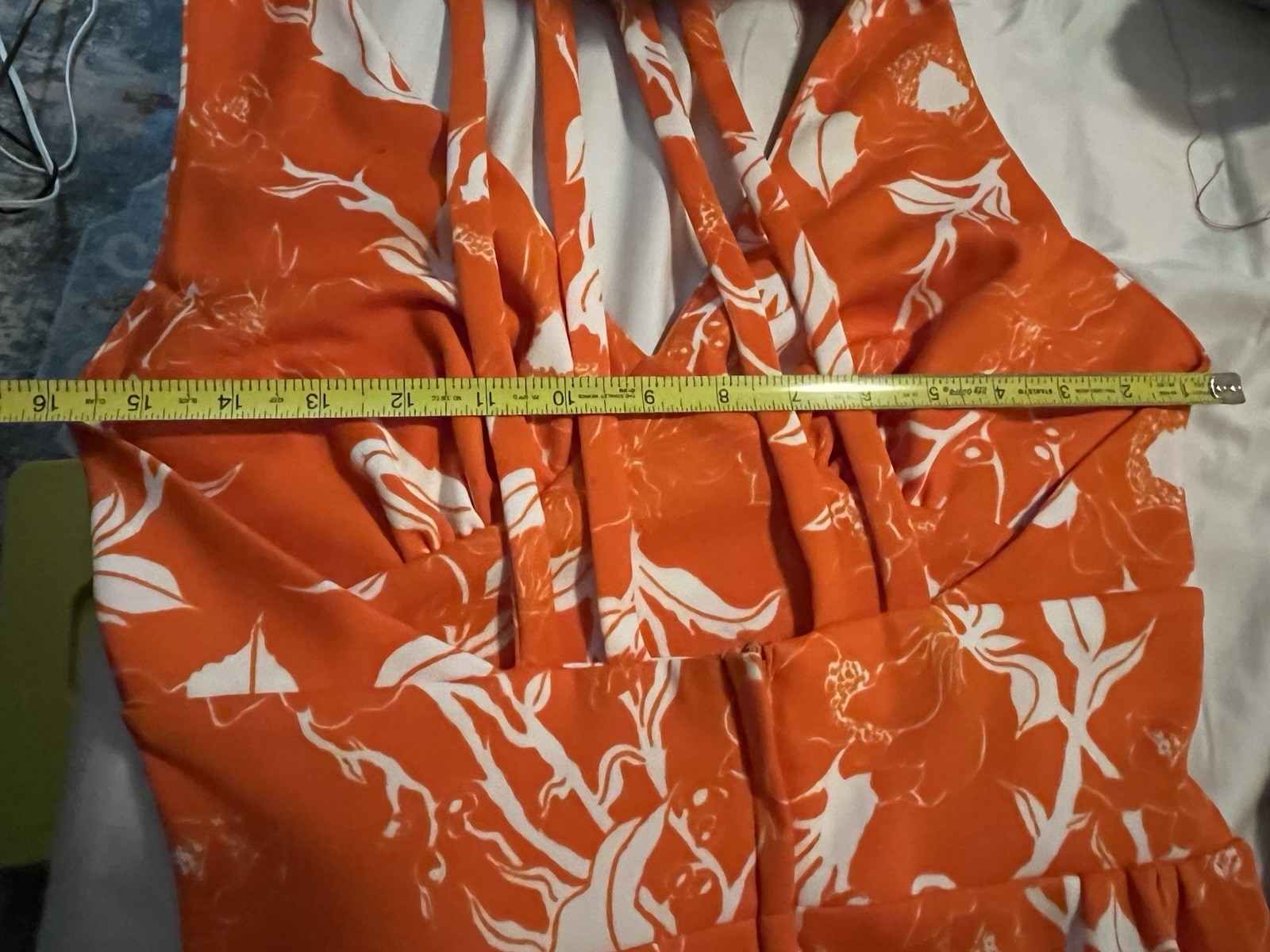 VTG 60s Lou-Ette California Mod Maxi Dress Halter Orange Floral Bombshell 5/6