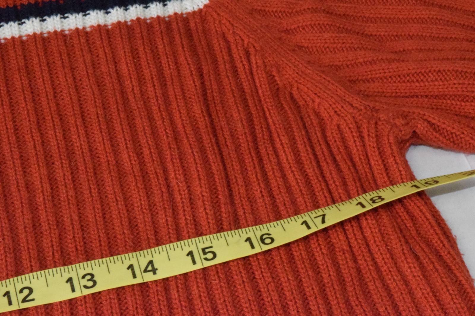 Vintage Raglan Sweater Size S/M 80s Ribbed Burnt Orange Acrylic Shoulder Stripe