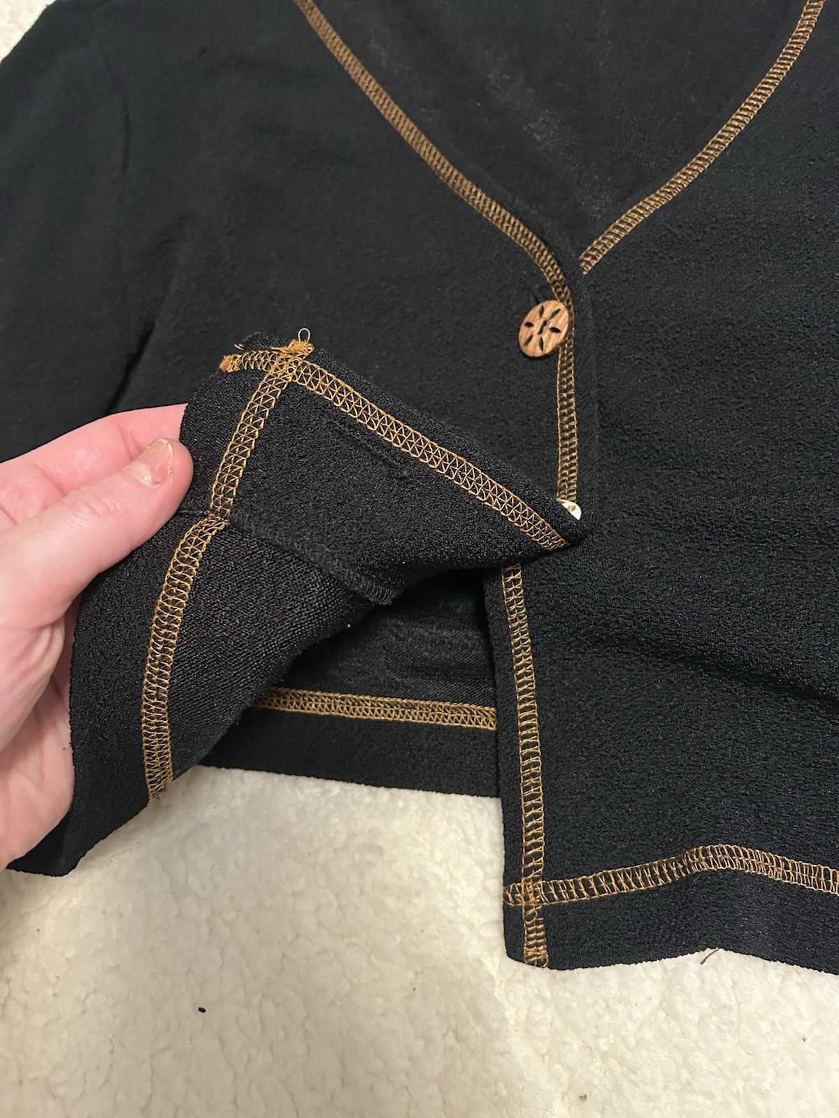 Vintage Nina Piccalino Petites Black Cropped Cardigan with Brown Contrast Stitch