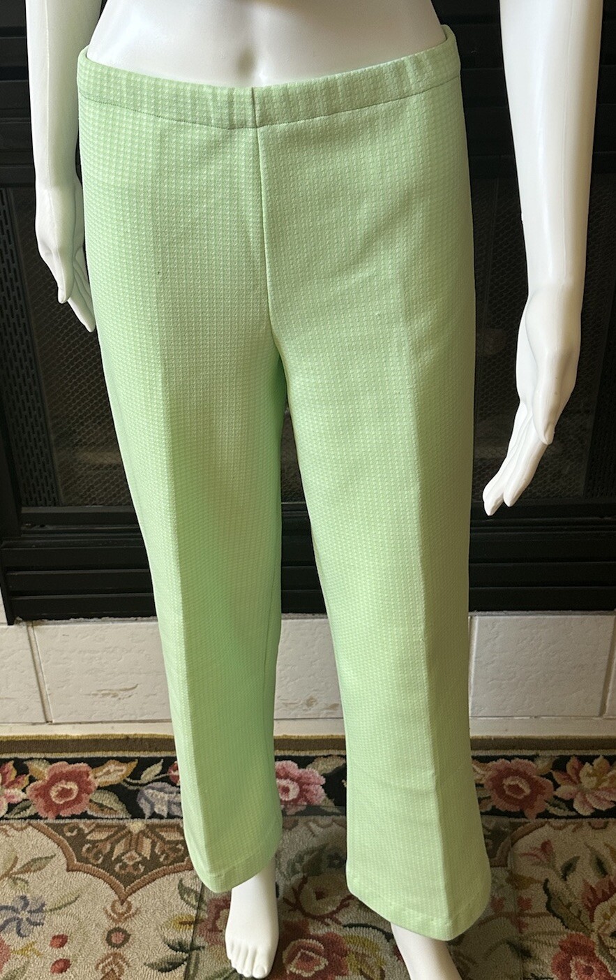 Green Plaid Polyester Pants 31×28 Lightweight Elastic Waist Vtg 70’s