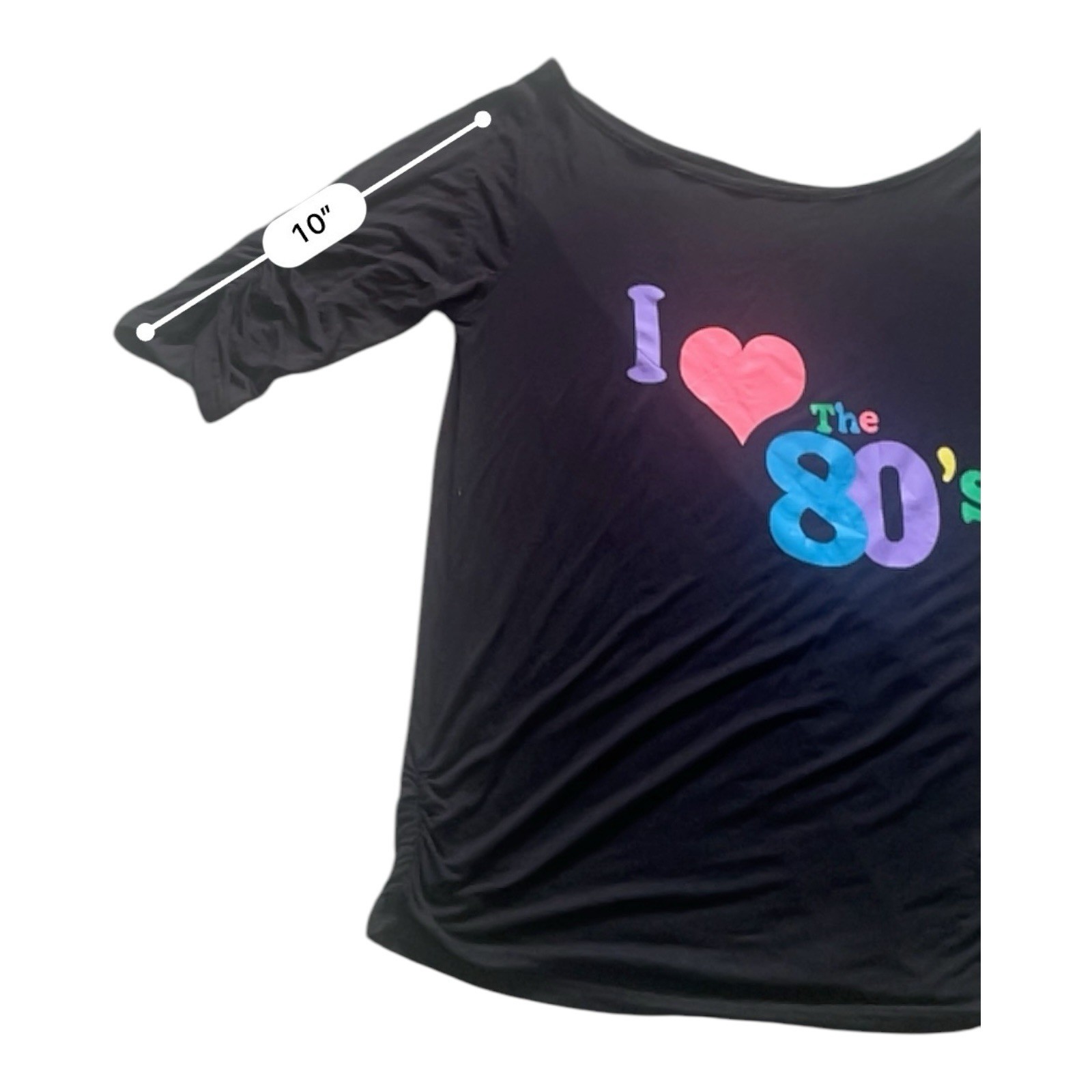 Vintage casual black top shirt L scooped neck graphic I Love The 80’s 3/4 sleeve