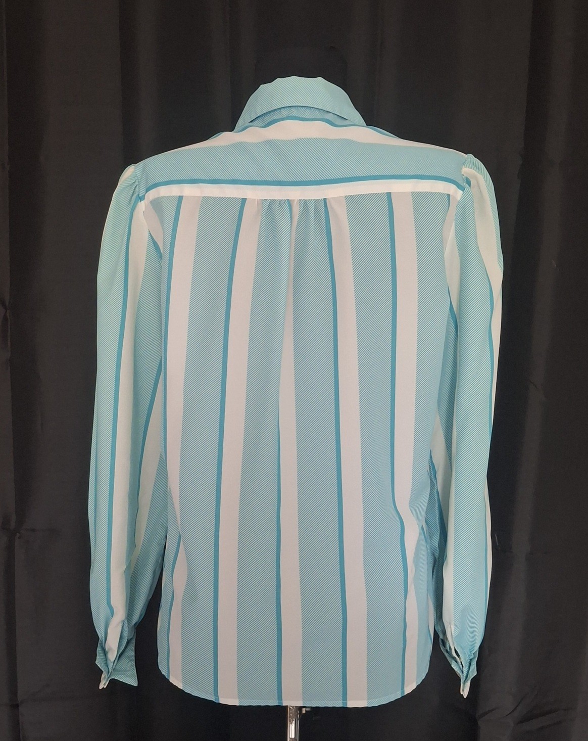Vtg Lady Manhattan Blouse Long puff sleeves french cuffs Button up striped Sz 8