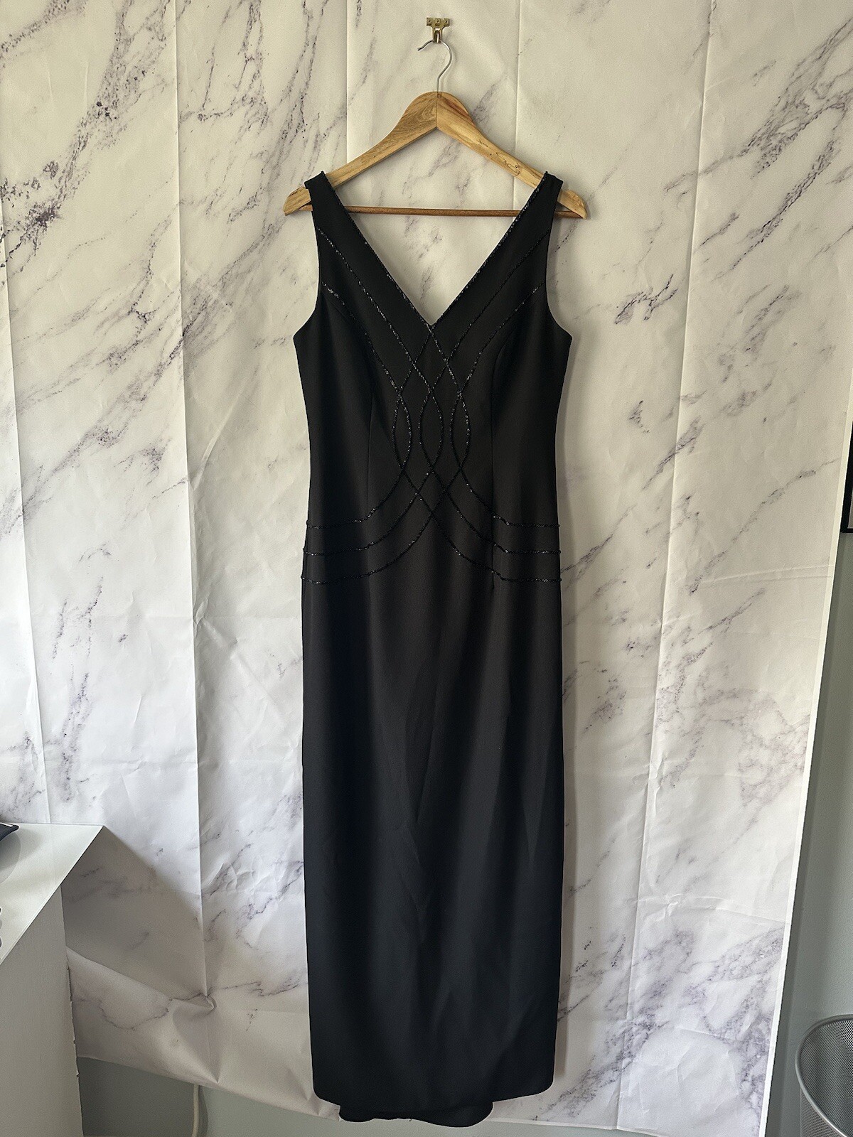 VINTAGE 90s MICHAELANGELO – BLACK BEADED FORMAL DRESS WOMENS SIZE 10