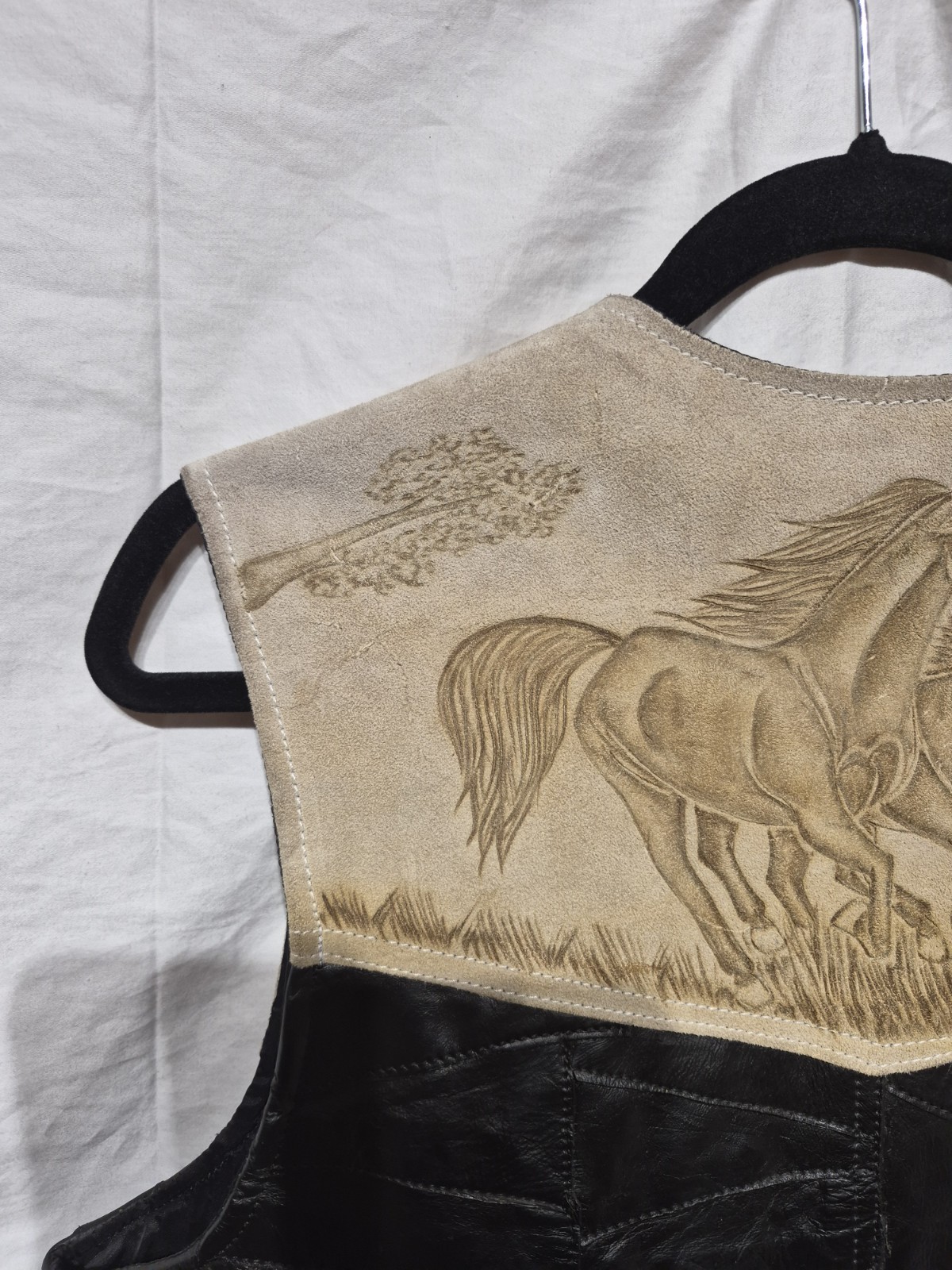 Texas Mexican Leather Horse Vest Leather Hand Tooled On Front & Back COWBOY