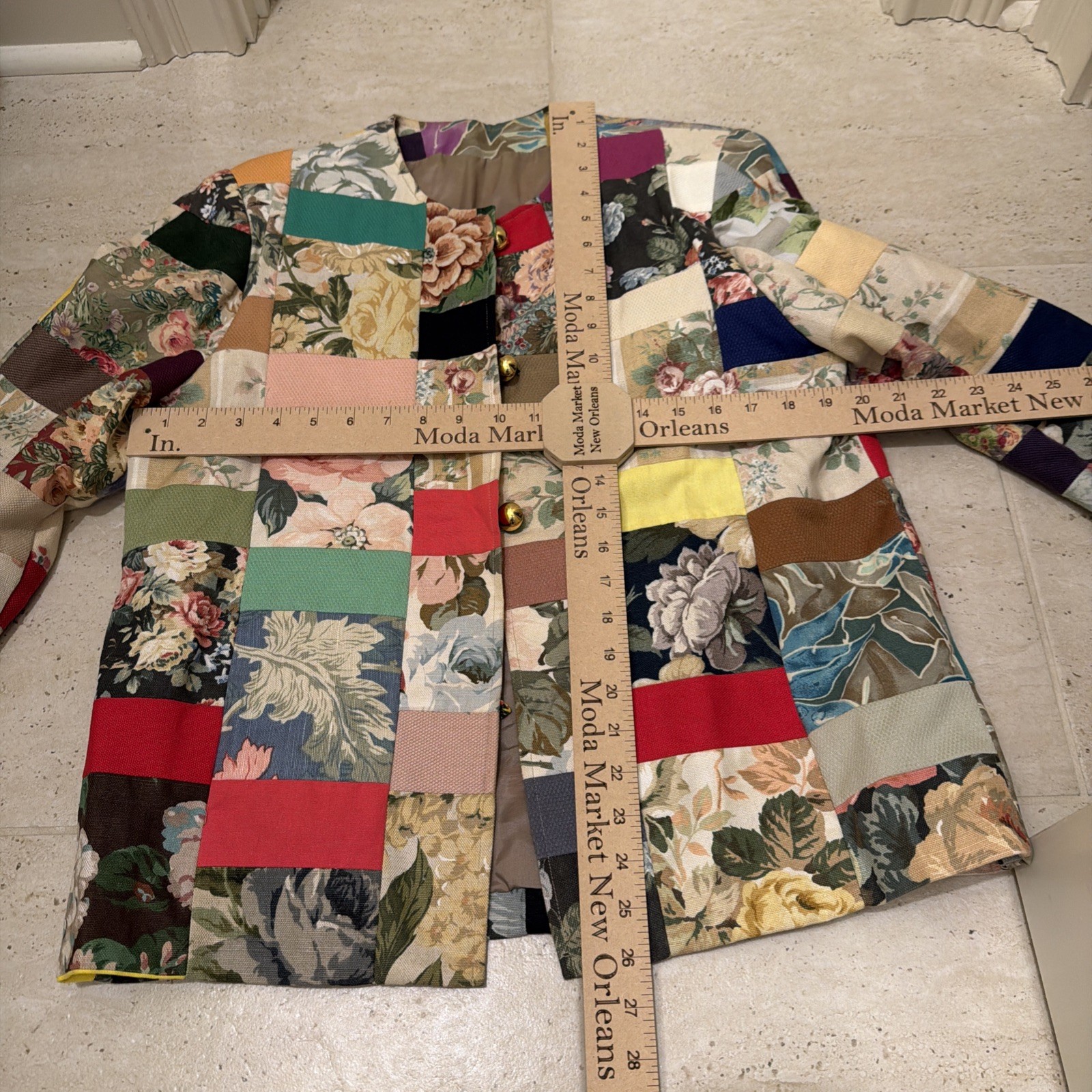 Woman’s Patches Tapestry Blazer Jacket Size 14 Petite Handmade VTG Lined Read: