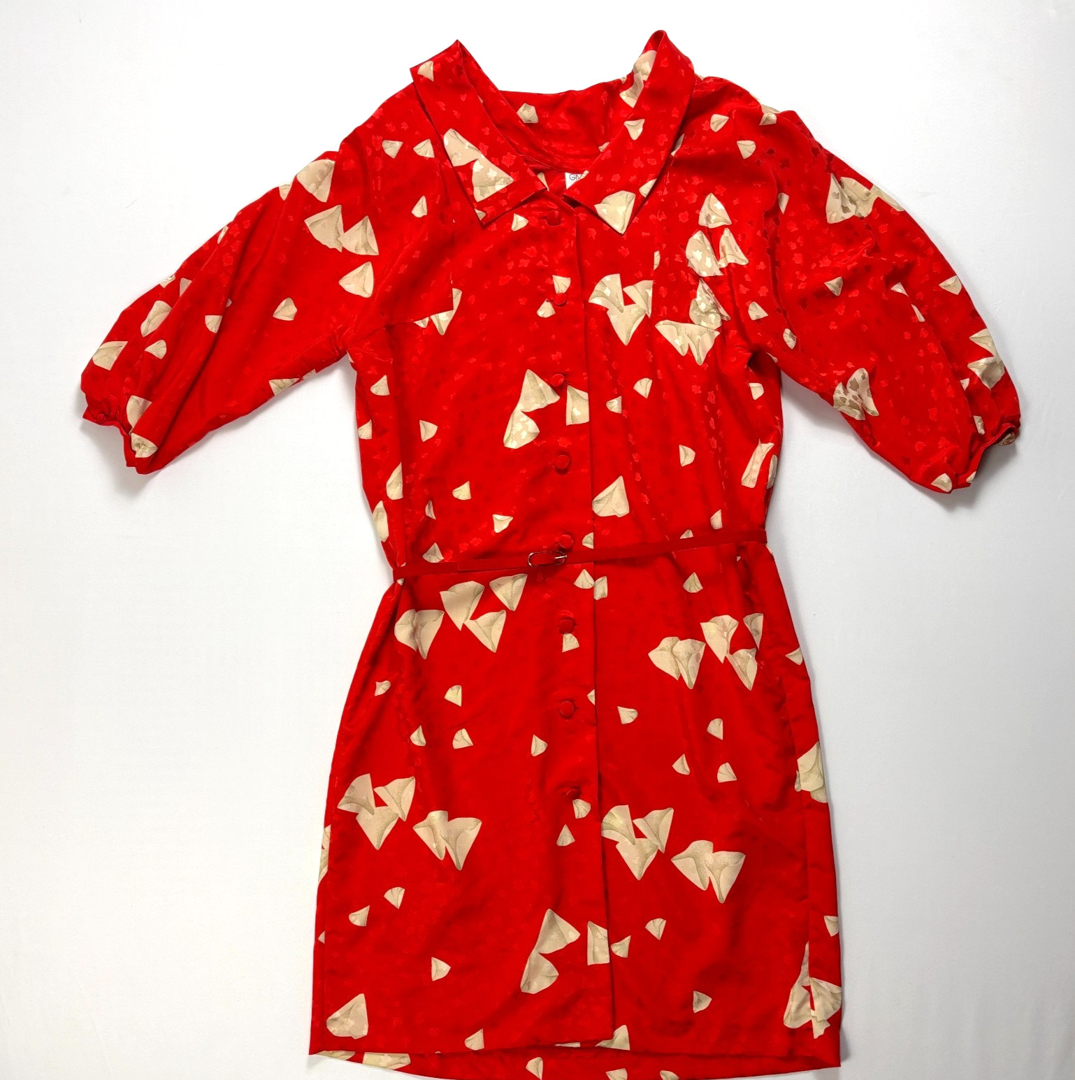 Vintage Givenchy En Plus Womens Belted Dress Red L/XL Collared Rare
