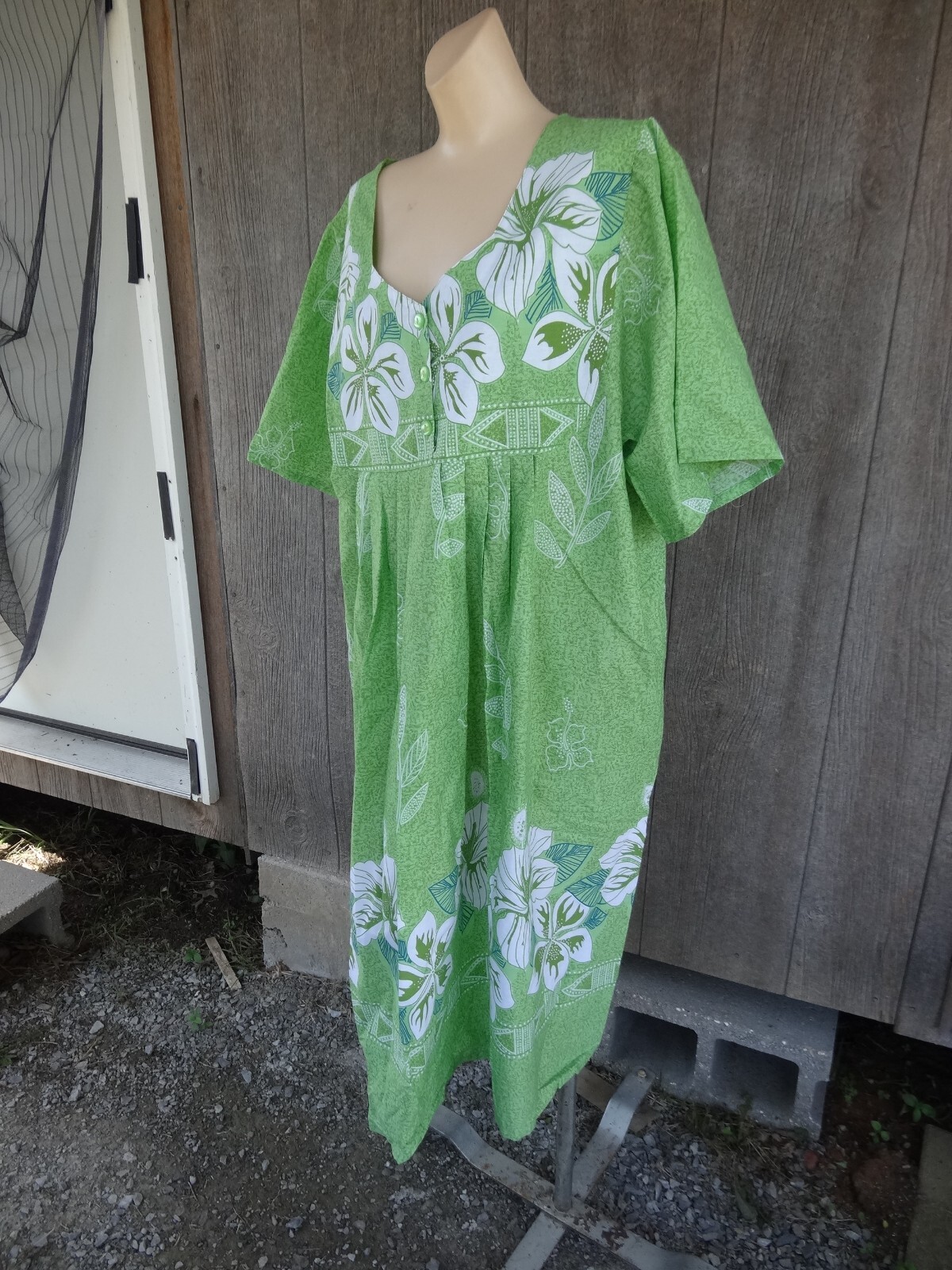 Nos Hawaiian Cotton Blend Green Muu Muu Lounging Summer House Dress 2xl