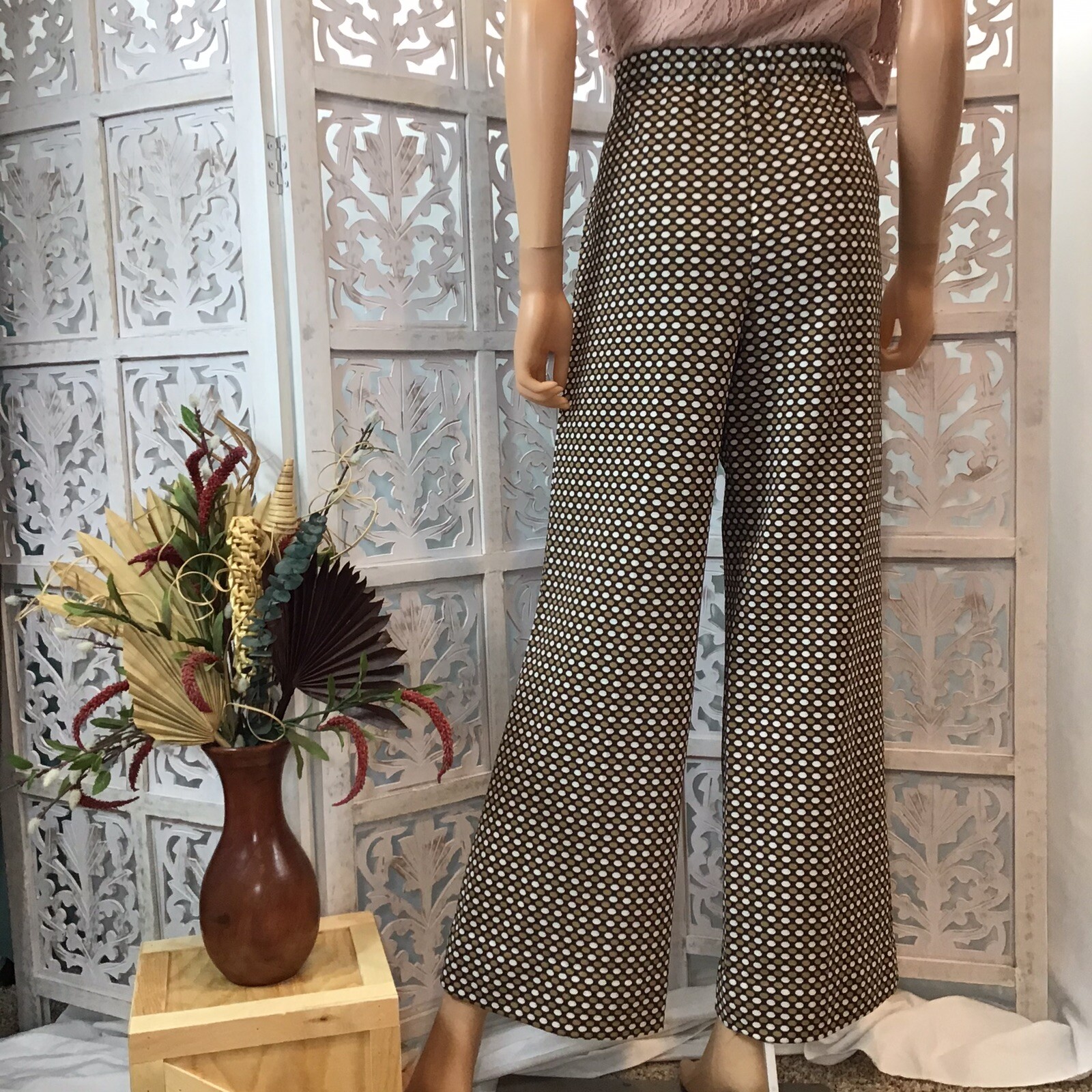 Shipmates Womens Vintage Brown Polkadot Stretch Pants Trousers Size M/L