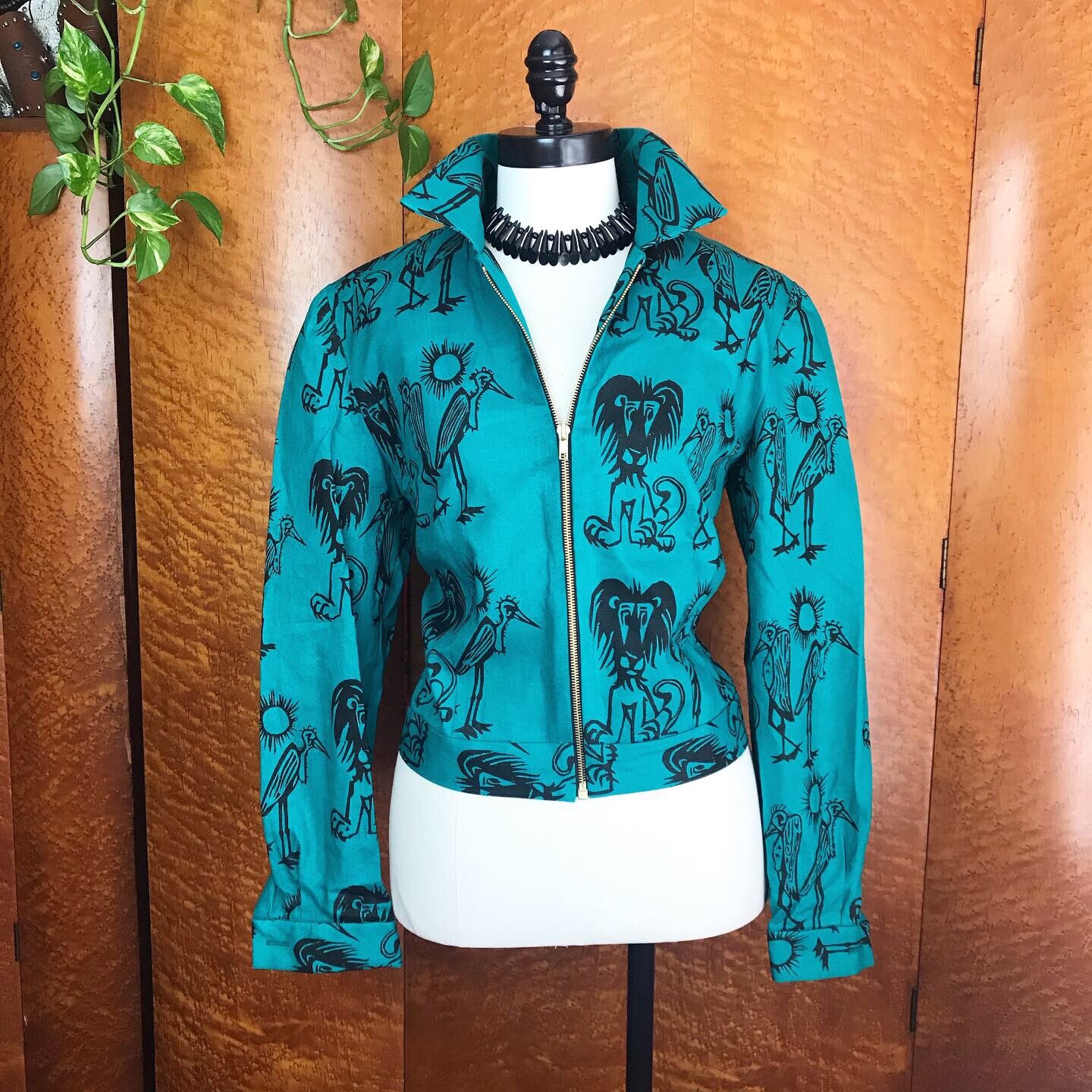 NOVELTY PRINT 1950’s 50s 60s 1980’s 80s Vintage Green DEADSTOCK Ricky Jacket S M
