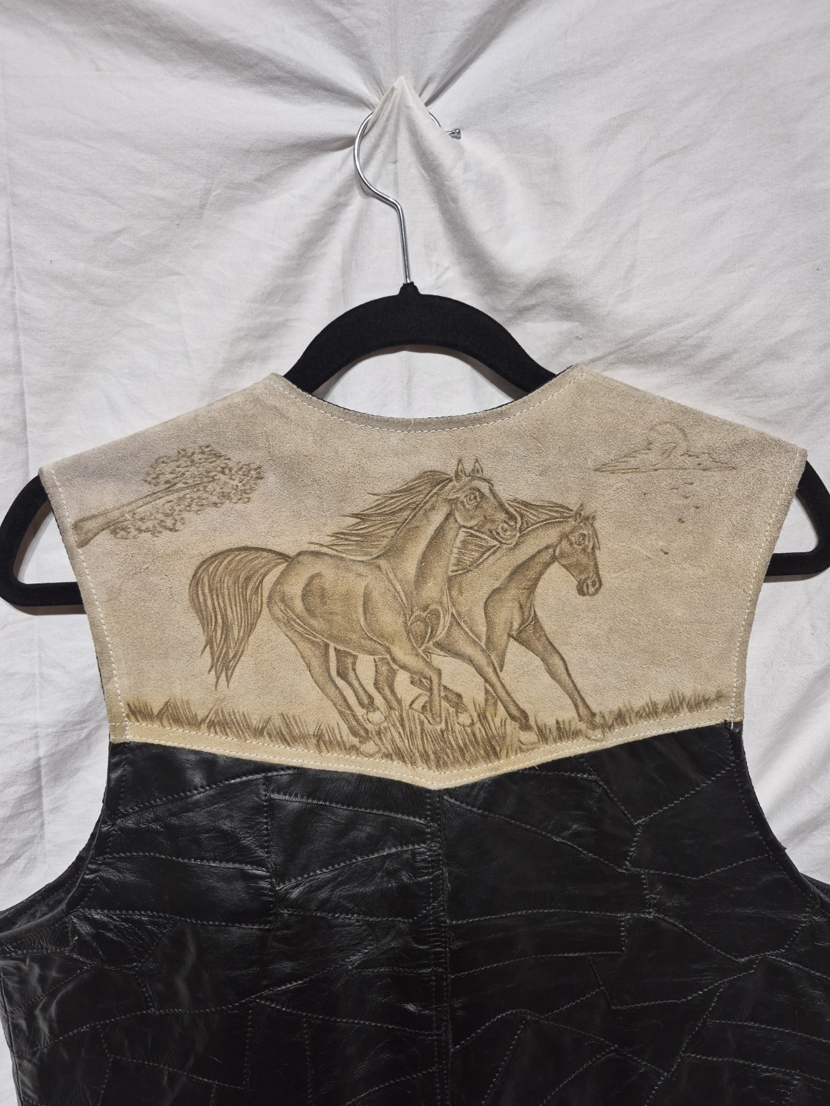 Texas Mexican Leather Horse Vest Leather Hand Tooled On Front & Back COWBOY