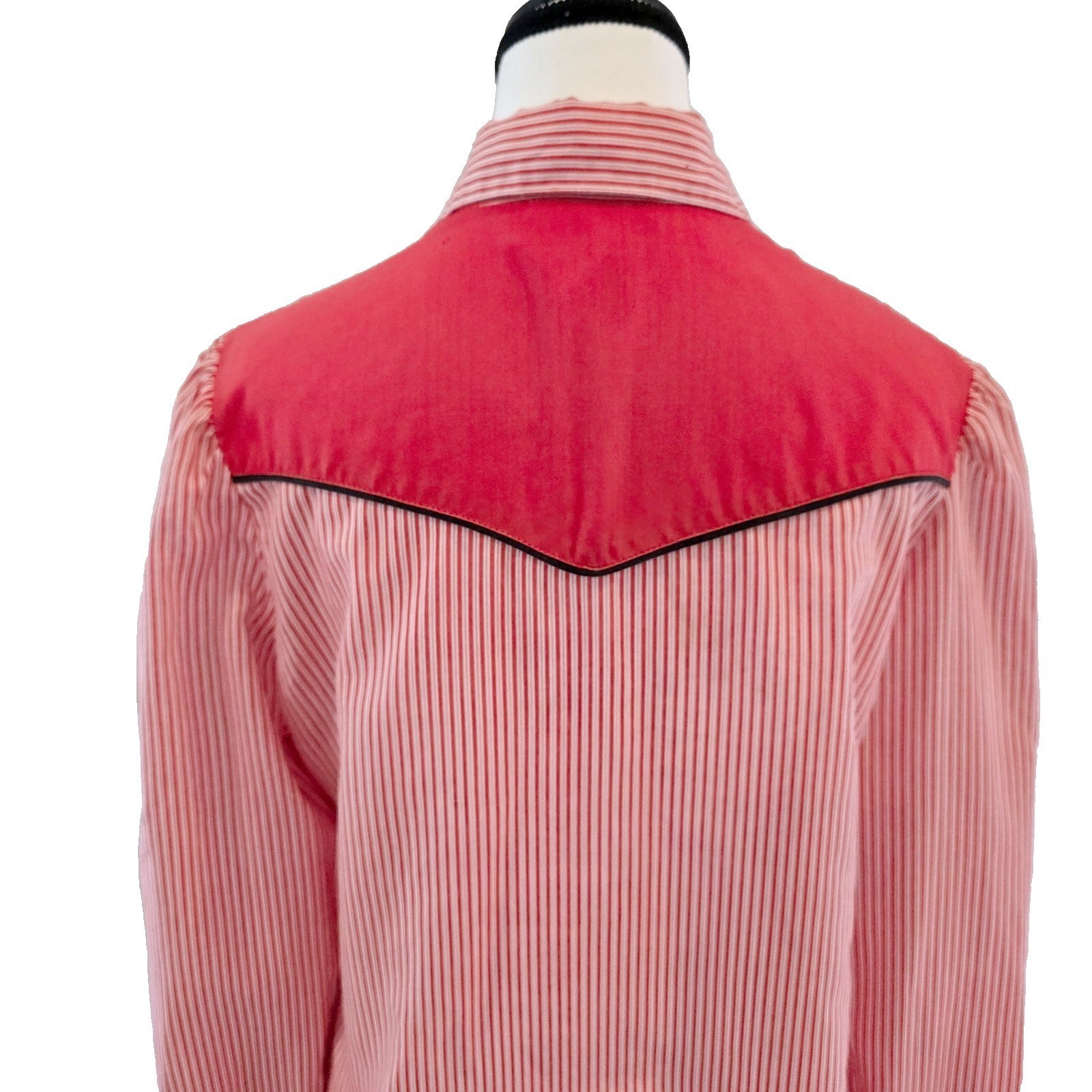 Vtg 1980s Womens Western Shirt Red White Candy Stripe Ruffle Rose Embroidered M