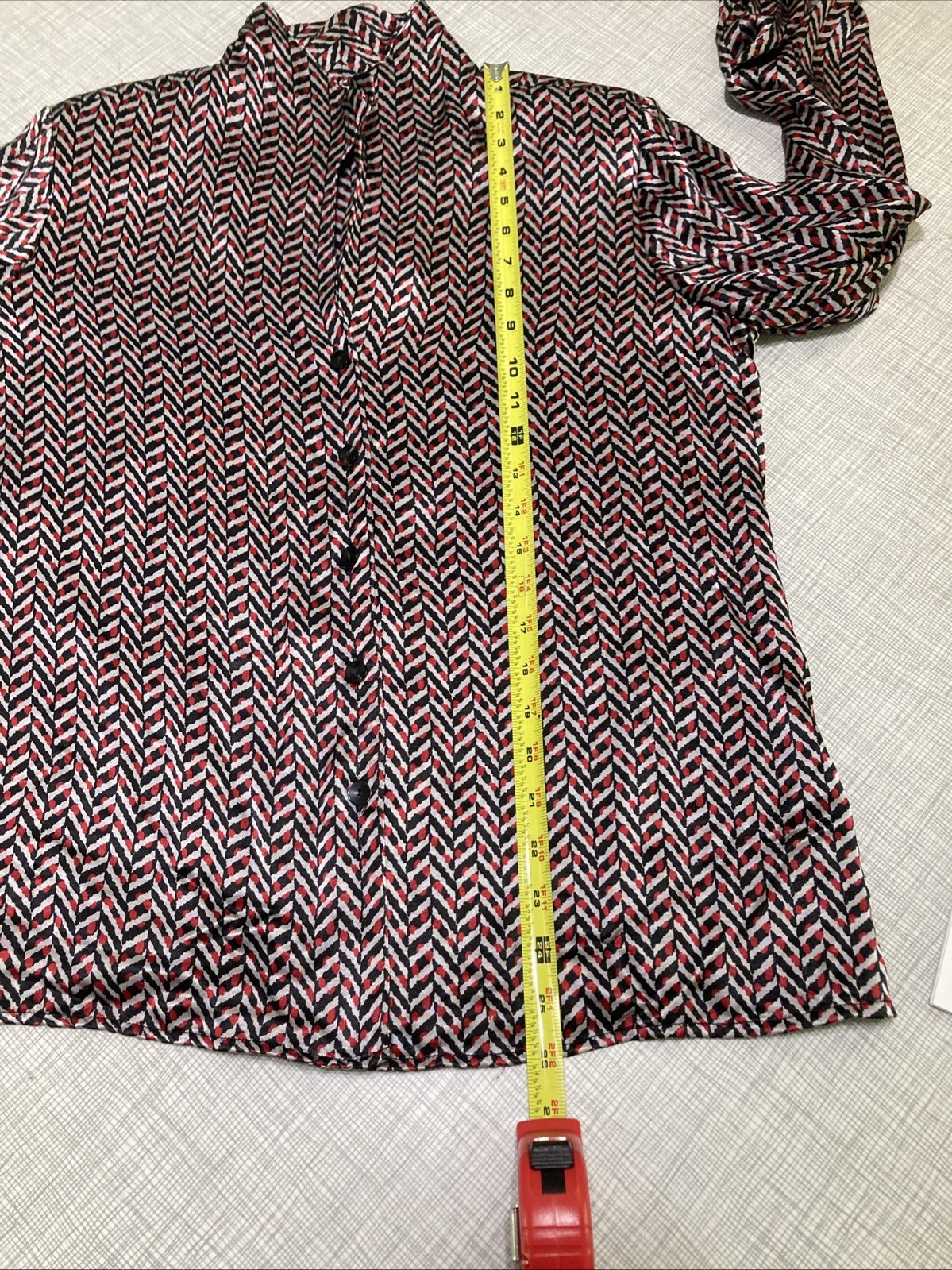 Vtg 80s 90s Gianni Rayon Satin Blouse Geometric Chevron Pads Shawl Collar 14 M